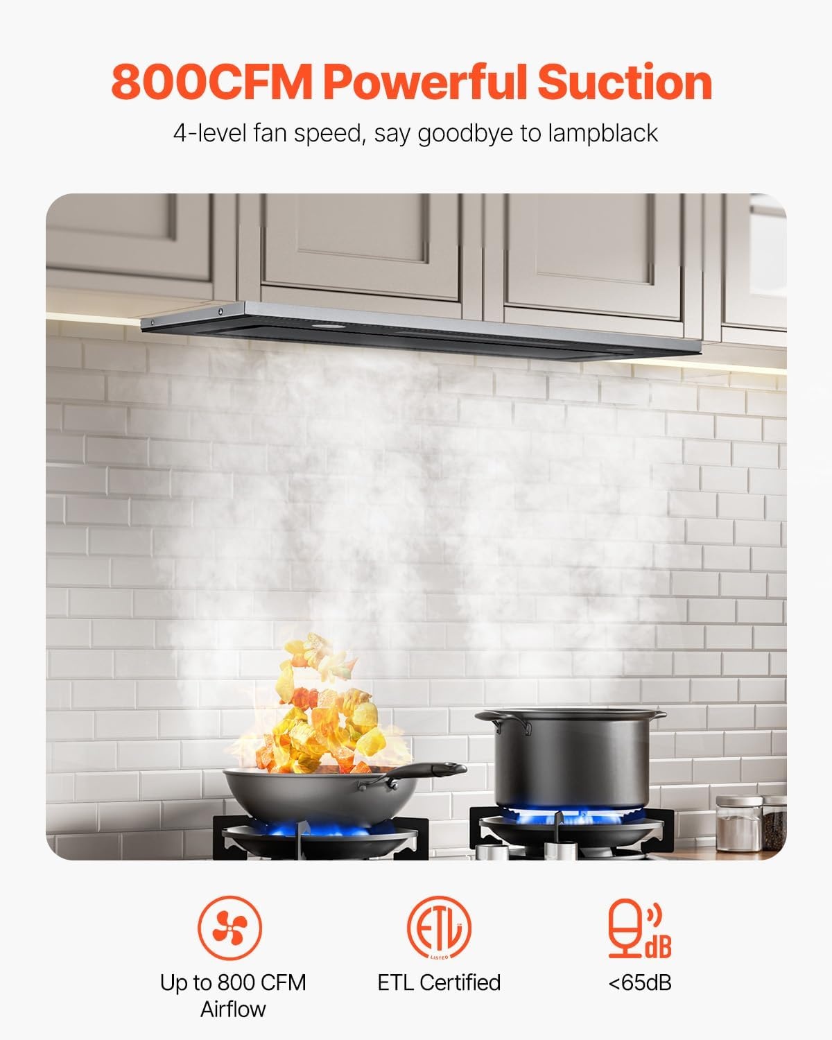 image:imageVEVOR Range Hood Insert 30 Inch Builtin Kitchen Vent Hood 800CFM Stainless Steel Stove Hood with Gesture amp Touch Control LED Light Baffle Filters 4Speed Exhaust Fan DuctedDuctless Convertible4Speed Gesture Touch Control 30 Inch800 CFM