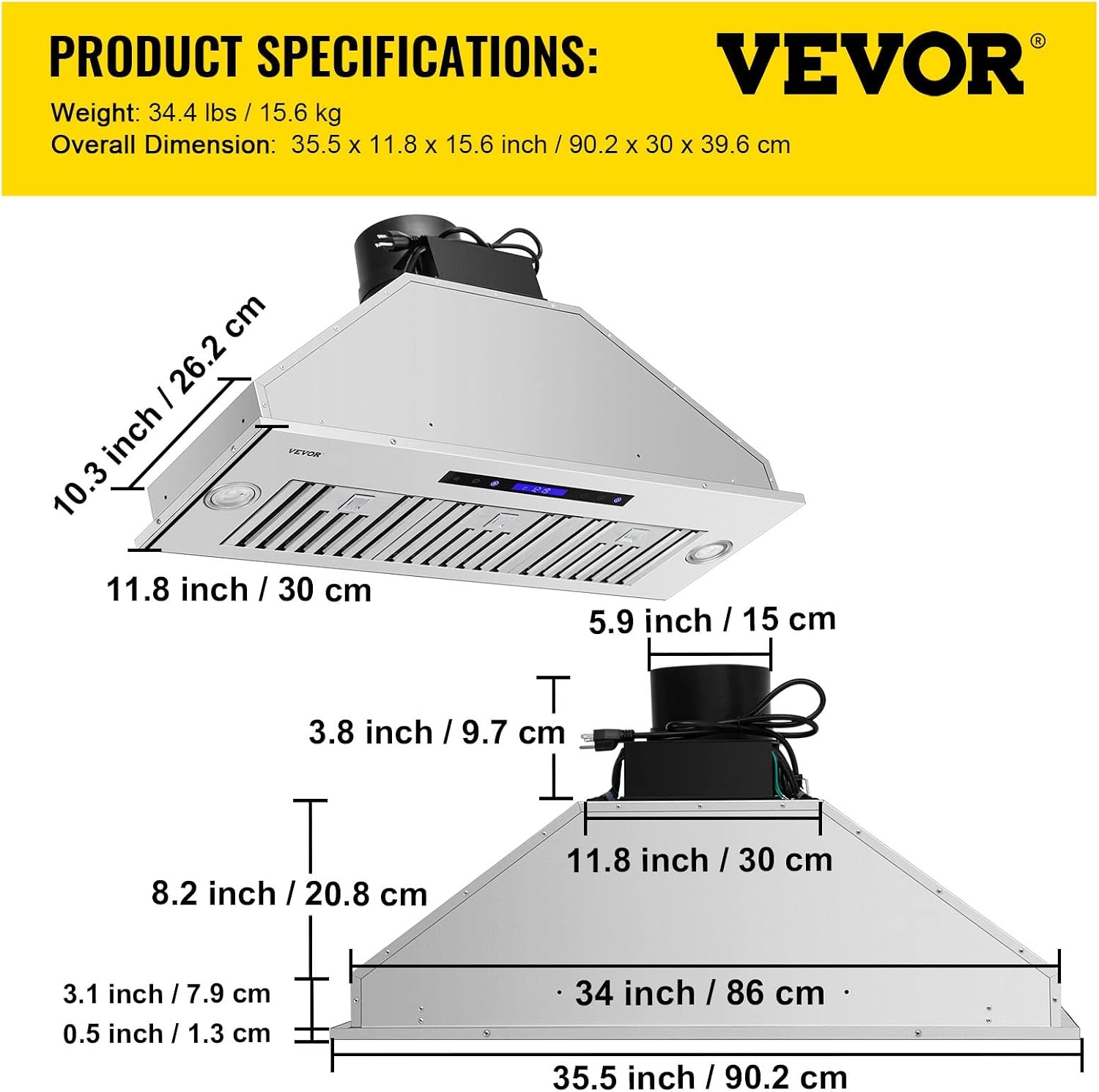 image:imageVEVOR Range Hood Insert 30 Inch Builtin Kitchen Vent Hood 800CFM Stainless Steel Stove Hood with Gesture amp Touch Control LED Light Baffle Filters 4Speed Exhaust Fan DuctedDuctless Convertible4Speed Touch Remote Control 36 Inch900 CFM