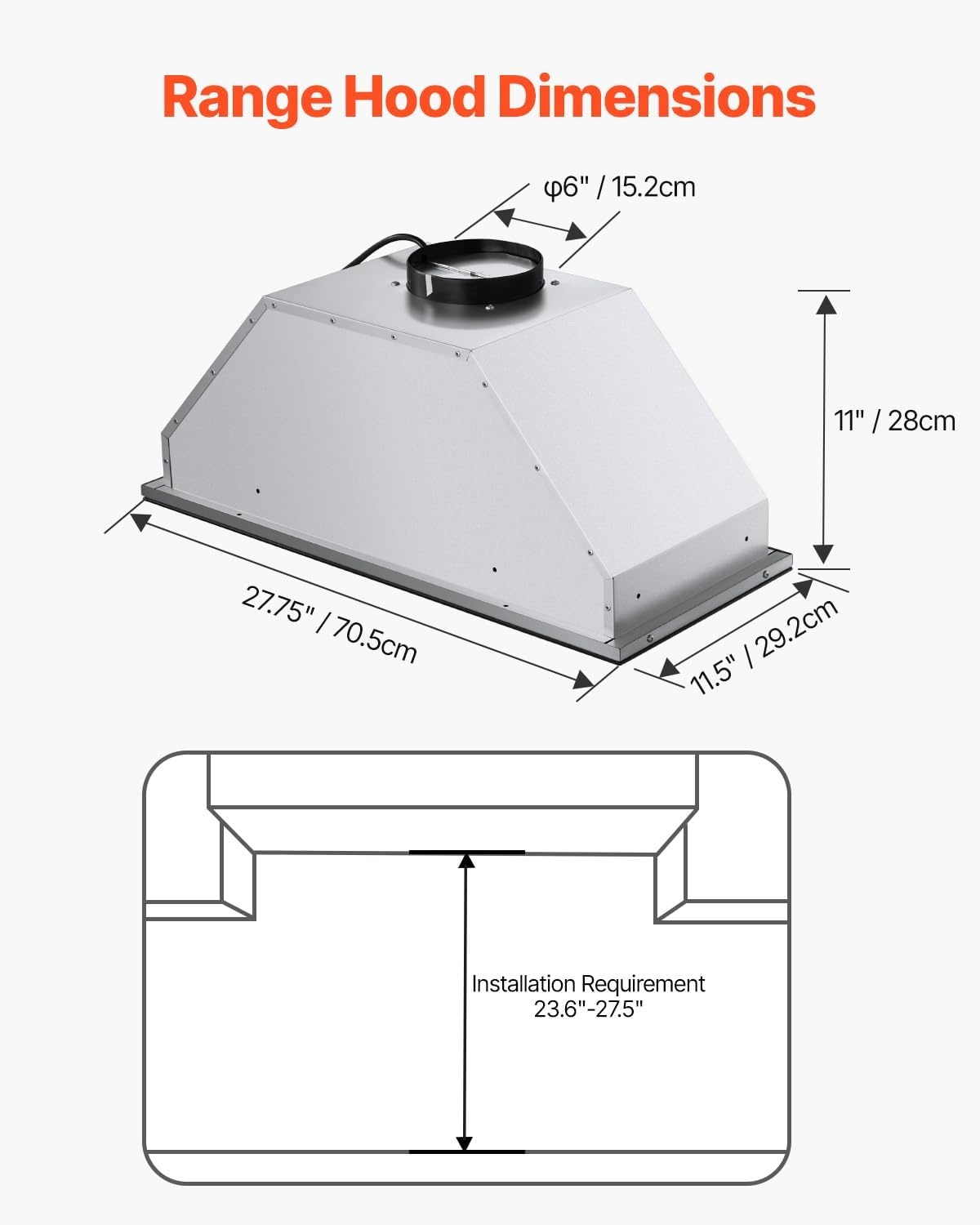 image:imageVEVOR Range Hood Insert 30 Inch Builtin Kitchen Vent Hood 800CFM Stainless Steel Stove Hood with Gesture amp Touch Control LED Light Baffle Filters 4Speed Exhaust Fan DuctedDuctless Convertible4Speed Gesture Touch Control 30 Inch800 CFM