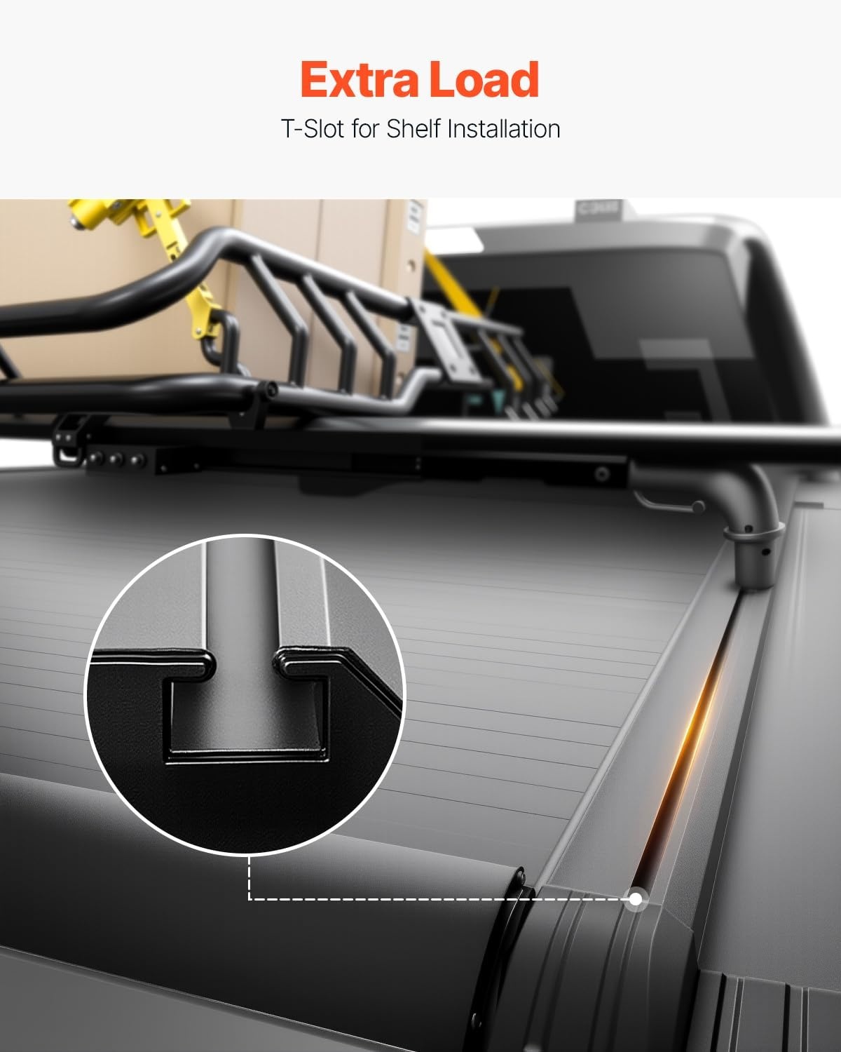 image:imageVEVOR Retractable Tonneau Cover 57 ft Hard Retractable Tonneau Cover with Builtin Drainage Pipe for 20212024 Dodge Ram 1500 Crew Cab Customized Design with DoubleLock amp TSlotHard Automatic Retract