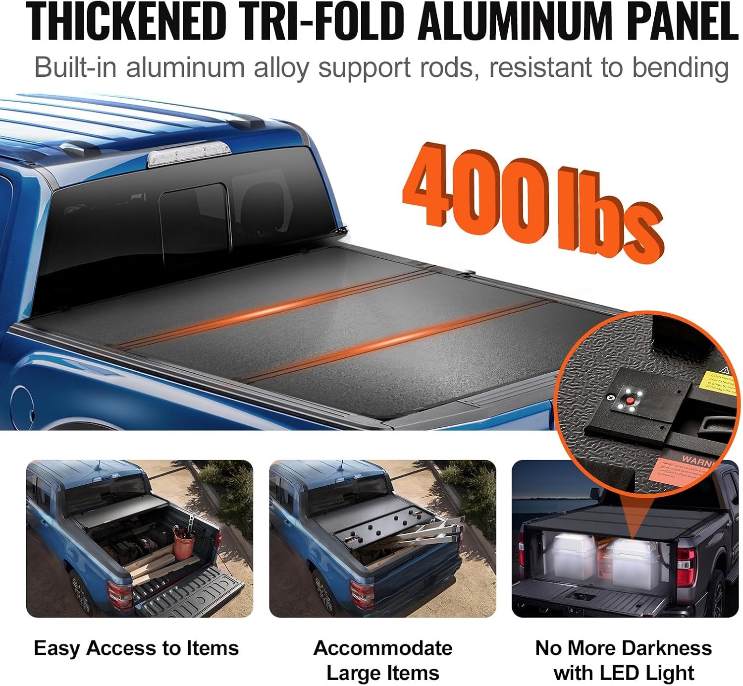 image:imageVEVOR Retractable Tonneau Cover 57 ft Hard Retractable Tonneau Cover with Builtin Drainage Pipe for 20212024 Dodge Ram 1500 Crew Cab Customized Design with DoubleLock amp TSlotHard Trifold