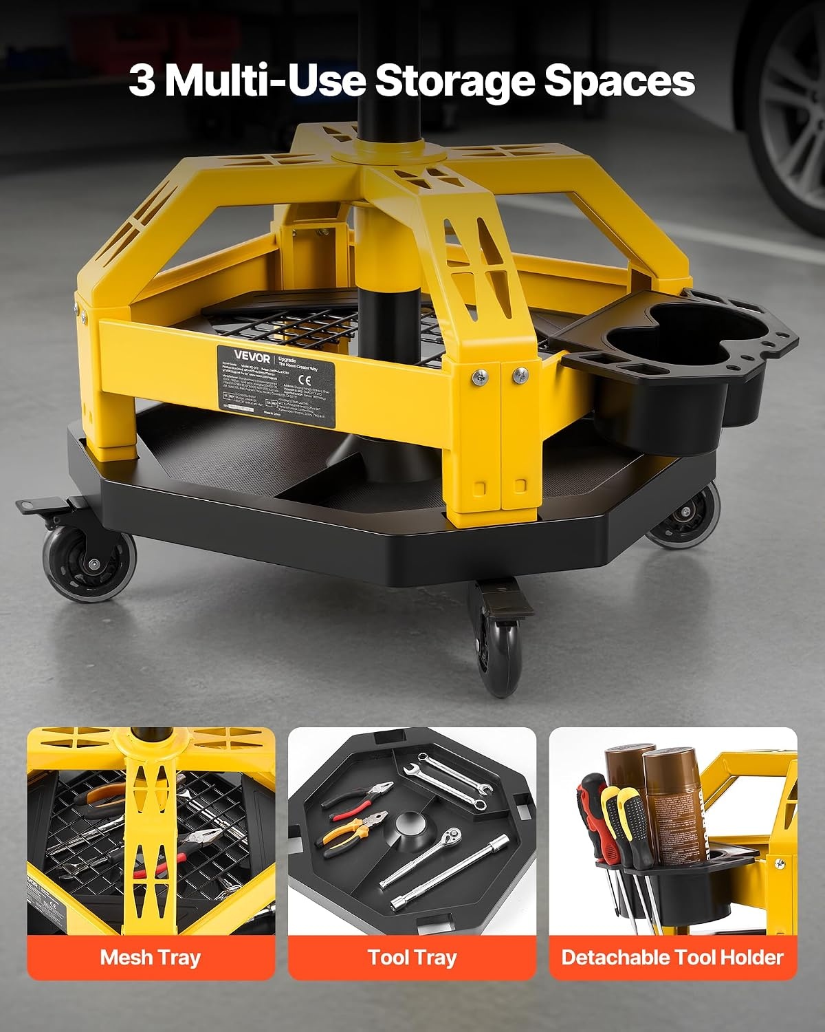 image:imageVEVOR Rolling Shop Stool with Wheels 197256 Adjustable Height 360 Swivel 330 lbs Capacity Garage Work Mechanic Stool with Backrest Tool Tray Storage Padded Seat Shop Chair BlackYellowYellow