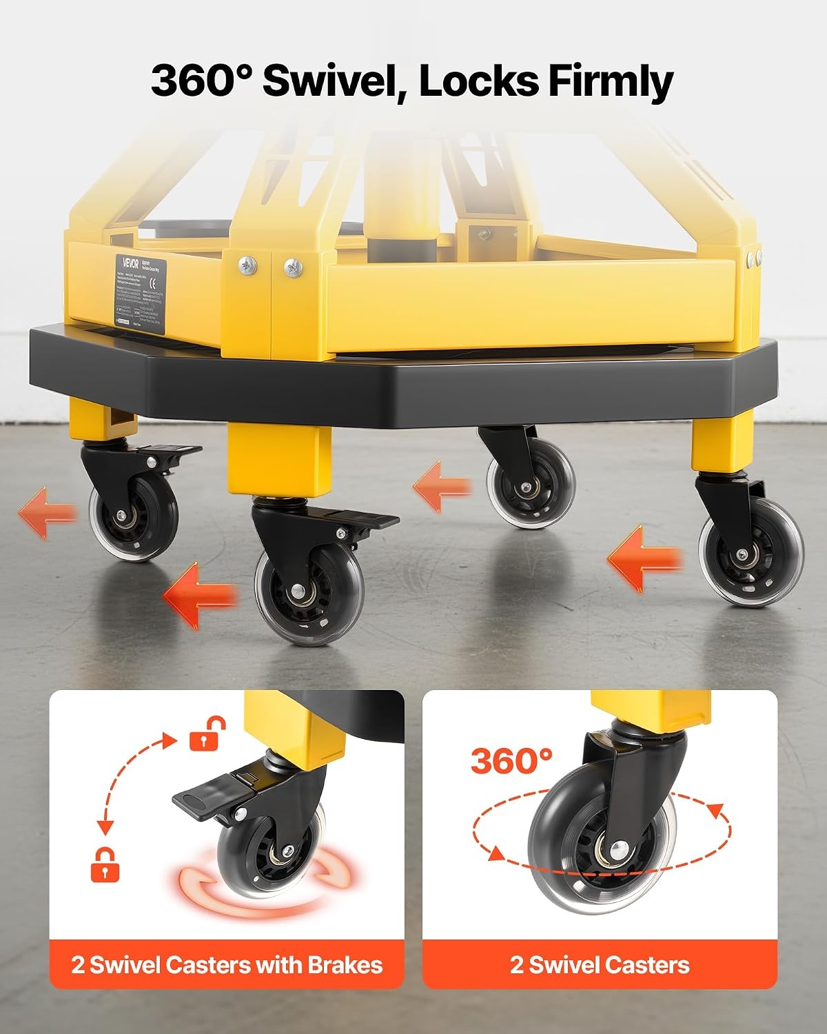 image:imageVEVOR Rolling Shop Stool with Wheels 197256 Adjustable Height 360 Swivel 330 lbs Capacity Garage Work Mechanic Stool with Backrest Tool Tray Storage Padded Seat Shop Chair BlackYellowYellow
