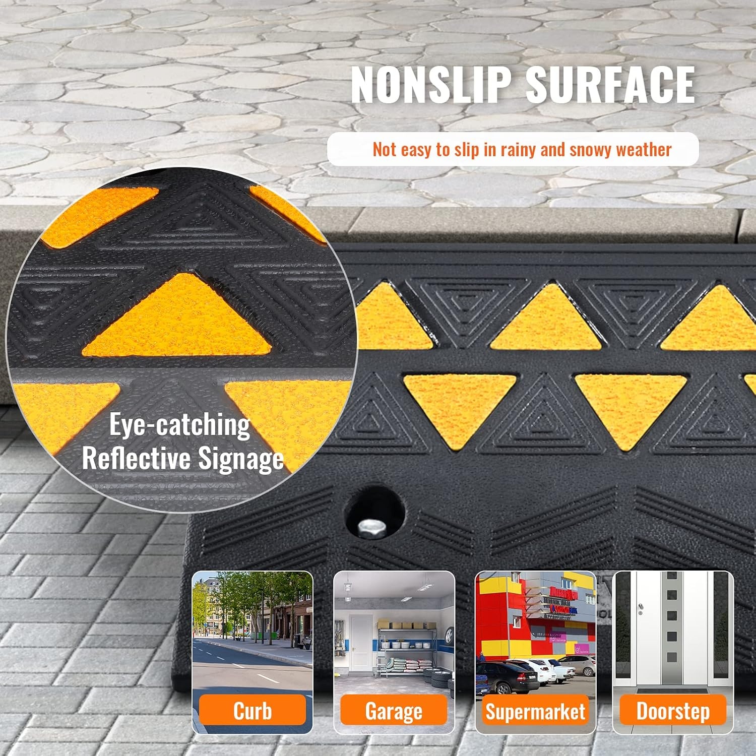 image:imageVEVOR Rubber Curb Ramp 425 Rise Height 118 Width 197 Length Driveway Ramp for Curb 15T Heavy Duty for Forklifts Trucks Buses Cars Wheelchairs Bikes425 H x 197 L