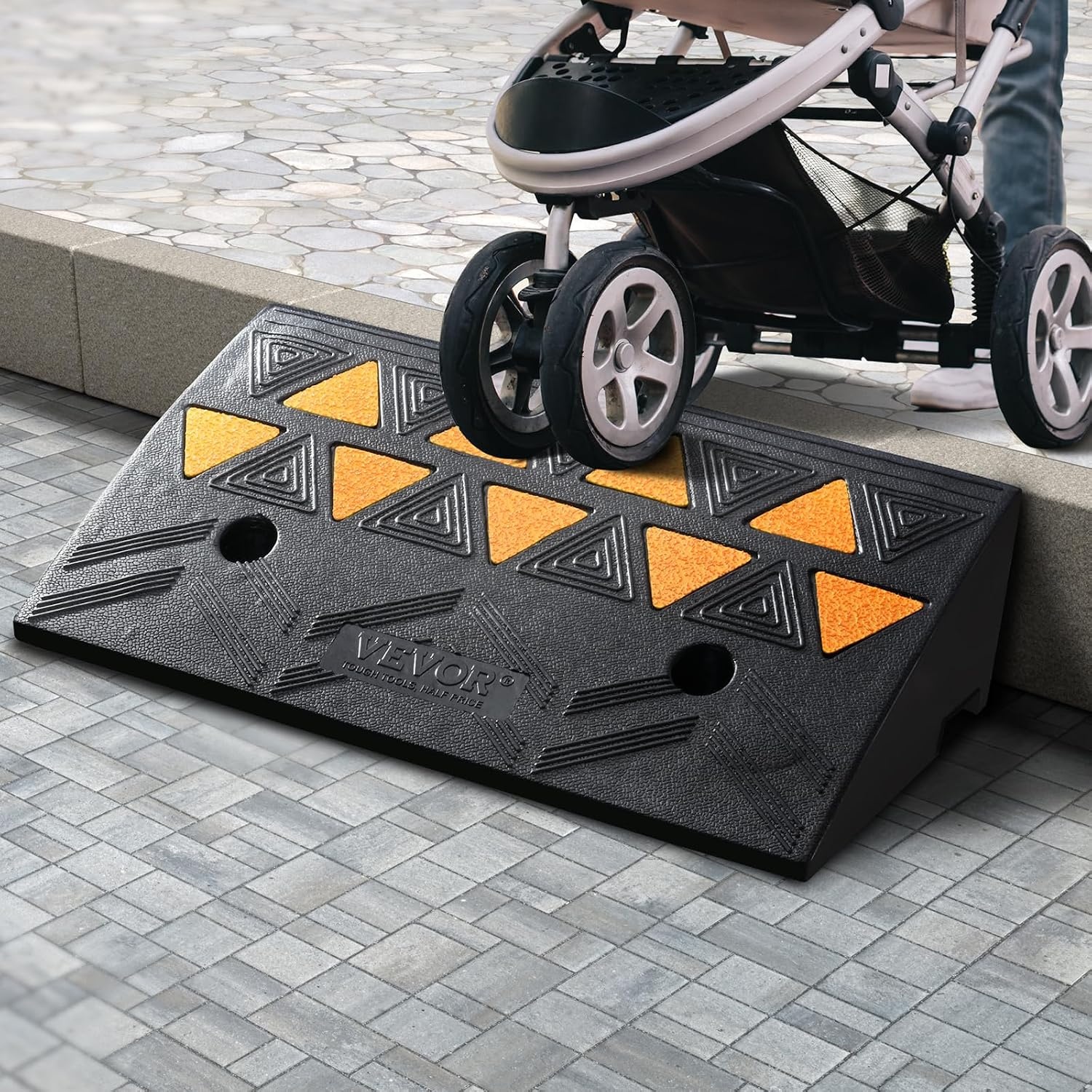 image:imageVEVOR Rubber Curb Ramp 425 Rise Height 118 Width 197 Length Driveway Ramp for Curb 15T Heavy Duty for Forklifts Trucks Buses Cars Wheelchairs Bikes425 H x 197 L