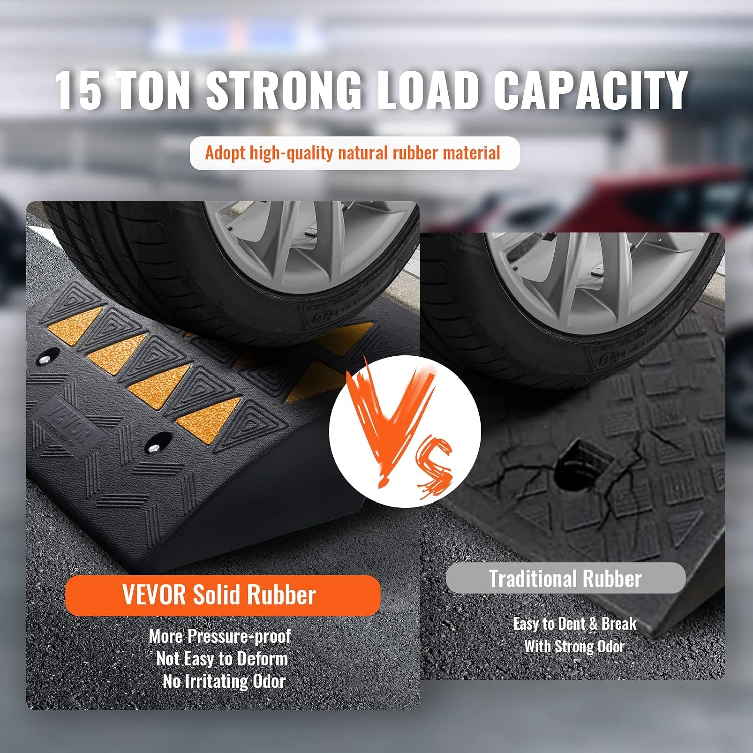 image:imageVEVOR Rubber Curb Ramp 5 Rise Height 2 Pack HeavyDuty 33069 lbs15 T Capacity Threshold Ramps Rubber Driveway Ramps for Cars Carts Dollies Motorcycle Bikes Wheelchairs6 H