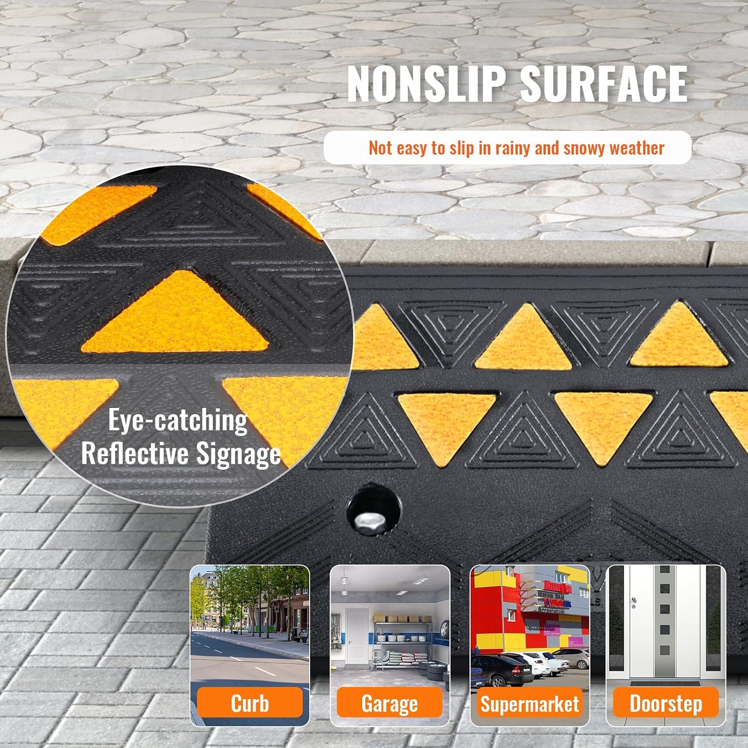 image:imageVEVOR Rubber Curb Ramp 5 Rise Height 2 Pack HeavyDuty 33069 lbs15 T Capacity Threshold Ramps Rubber Driveway Ramps for Cars Carts Dollies Motorcycle Bikes Wheelchairs43 H