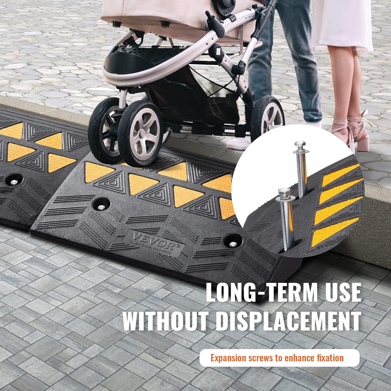 image:imageVEVOR Rubber Curb Ramp 5 Rise Height 2 Pack HeavyDuty 33069 lbs15 T Capacity Threshold Ramps Rubber Driveway Ramps for Cars Carts Dollies Motorcycle Bikes Wheelchairs5 H