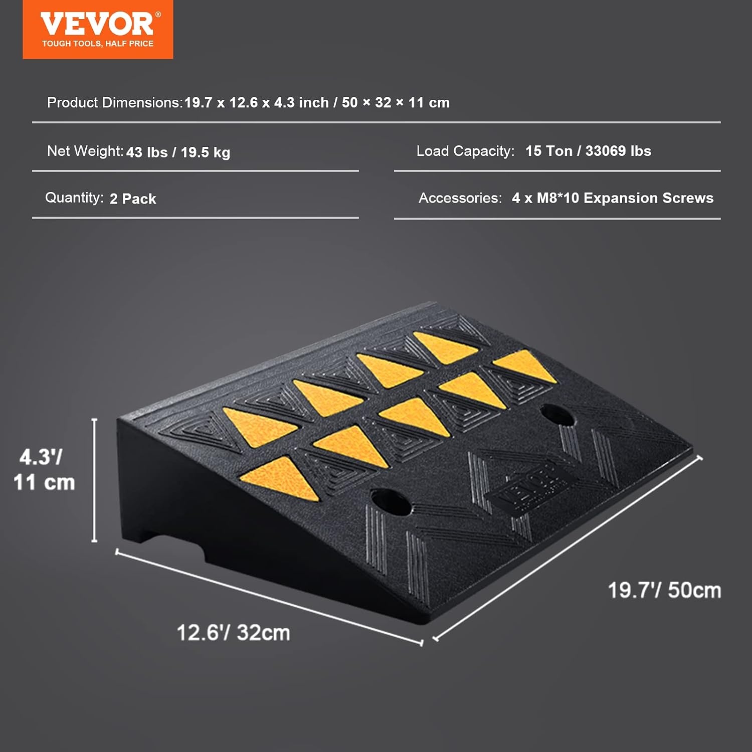 image:imageVEVOR Rubber Curb Ramp 5 Rise Height 2 Pack HeavyDuty 33069 lbs15 T Capacity Threshold Ramps Rubber Driveway Ramps for Cars Carts Dollies Motorcycle Bikes Wheelchairs43 H