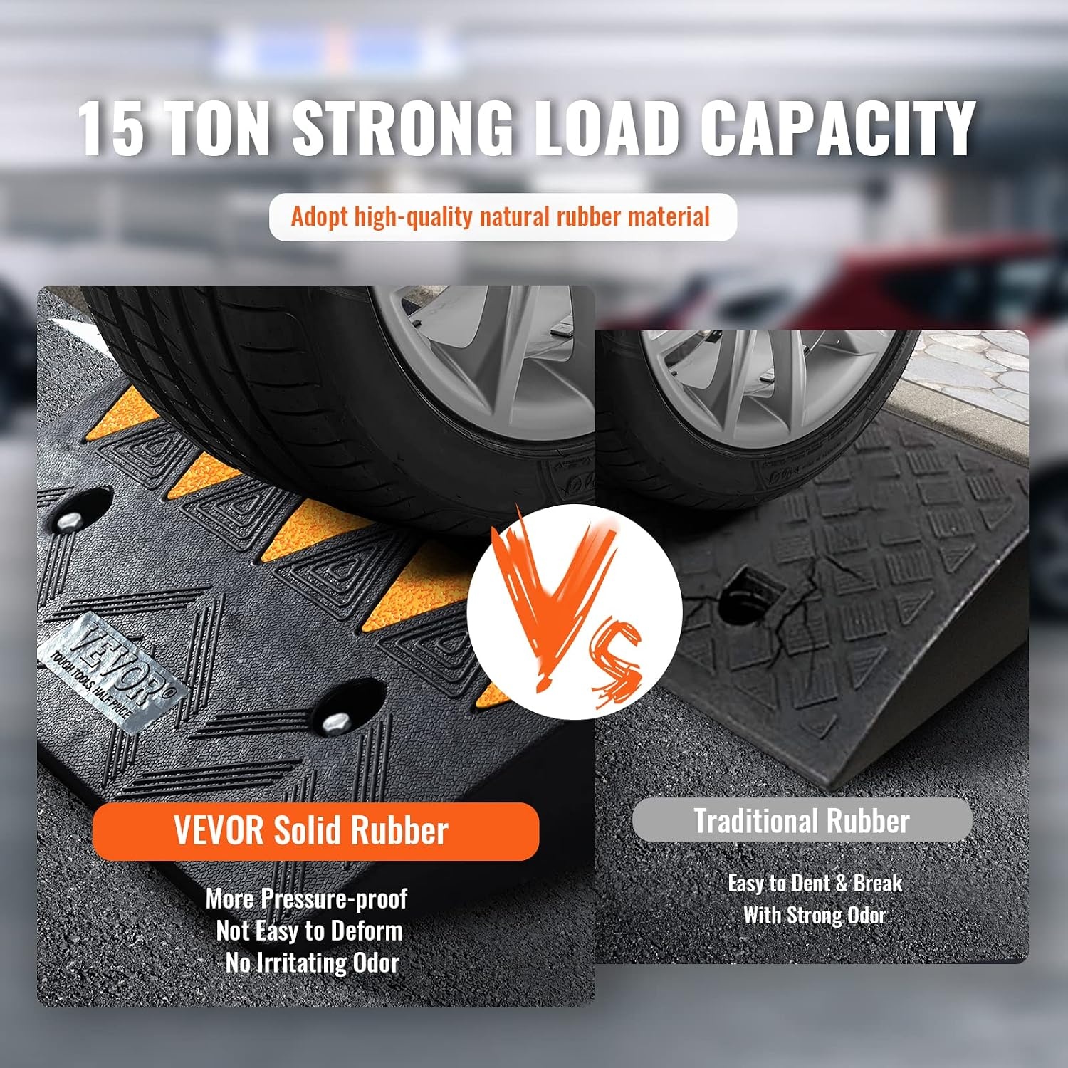 image:imageVEVOR Rubber Curb Ramp 5 Rise Height 2 Pack HeavyDuty 33069 lbs15 T Capacity Threshold Ramps Rubber Driveway Ramps for Cars Carts Dollies Motorcycle Bikes Wheelchairs43 H