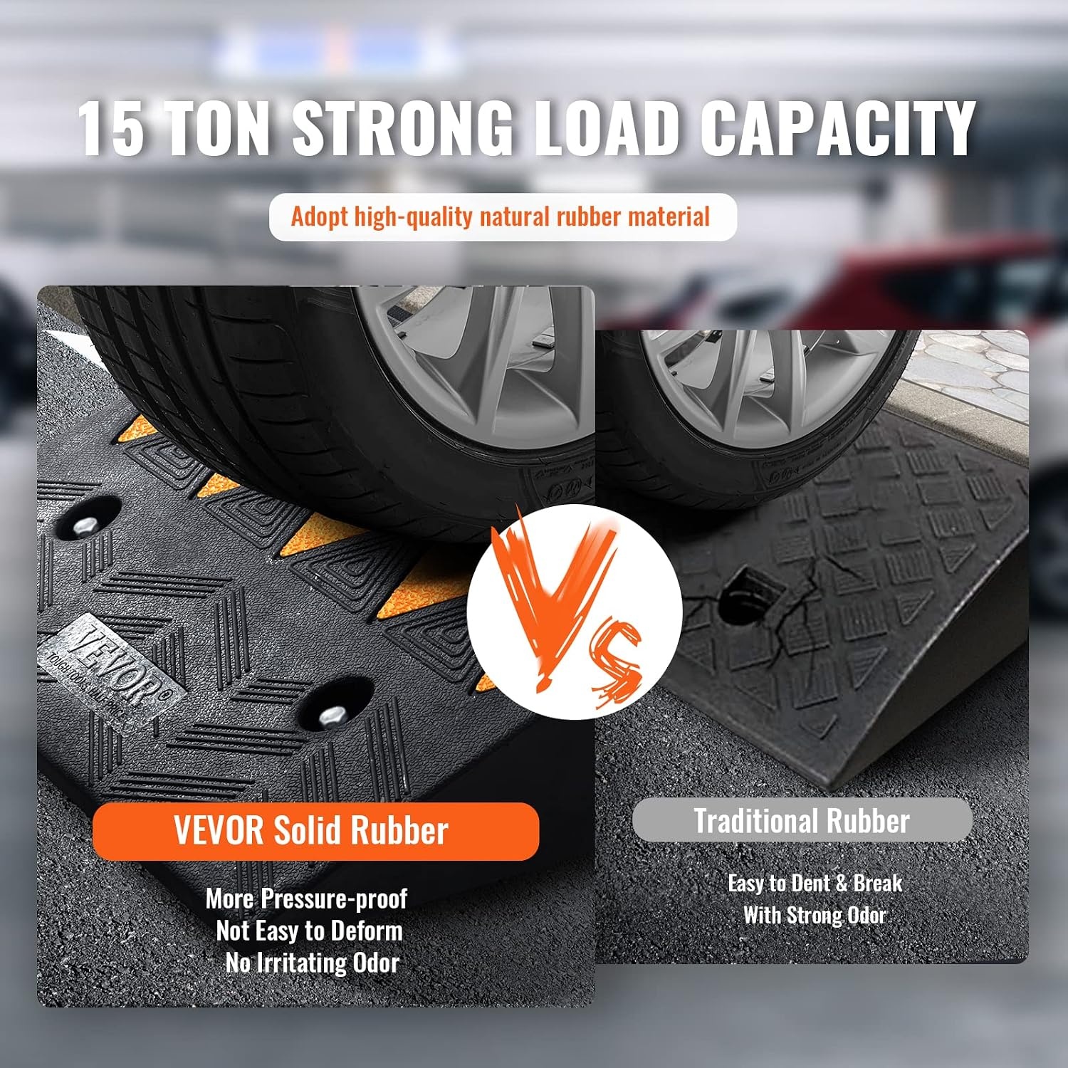 image:imageVEVOR Rubber Curb Ramp 5 Rise Height 2 Pack HeavyDuty 33069 lbs15 T Capacity Threshold Ramps Rubber Driveway Ramps for Cars Carts Dollies Motorcycle Bikes Wheelchairs5 H