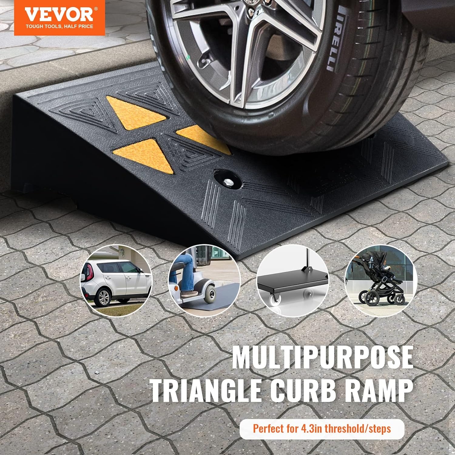 image:imageVEVOR Rubber Curb Ramp 5 Rise Height 2 Pack HeavyDuty 33069 lbs15 T Capacity Threshold Ramps Rubber Driveway Ramps for Cars Carts Dollies Motorcycle Bikes Wheelchairs43 H
