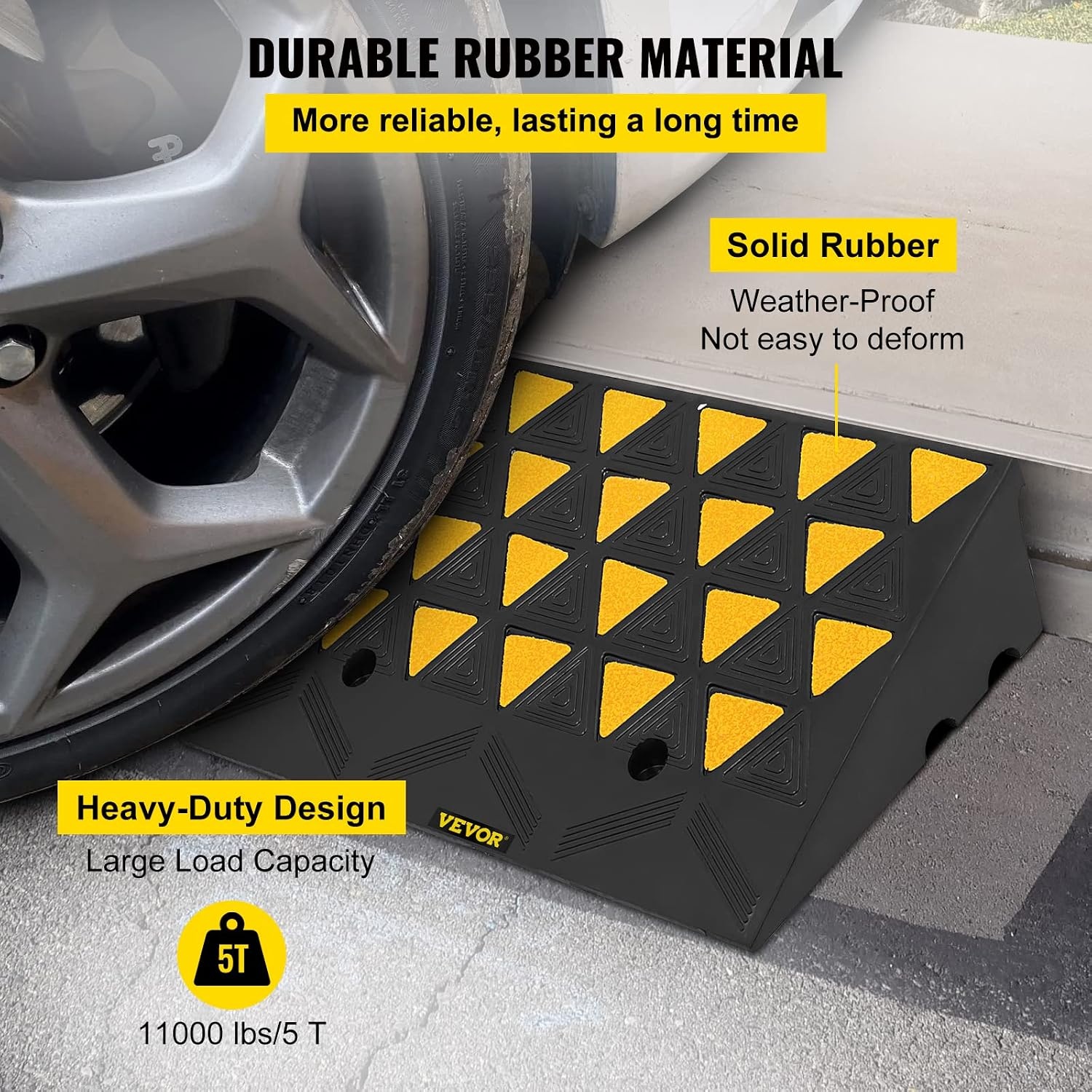 image:imageVEVOR Rubber Curb Ramp 6 Rise Height Sidewalk Threshold Ramp 146 Width 193 Length Driveway Ramp 33069 lbs Load Capacity for Curb for Forklifts Trucks Buses Cars Wheelchairs Bike5 H