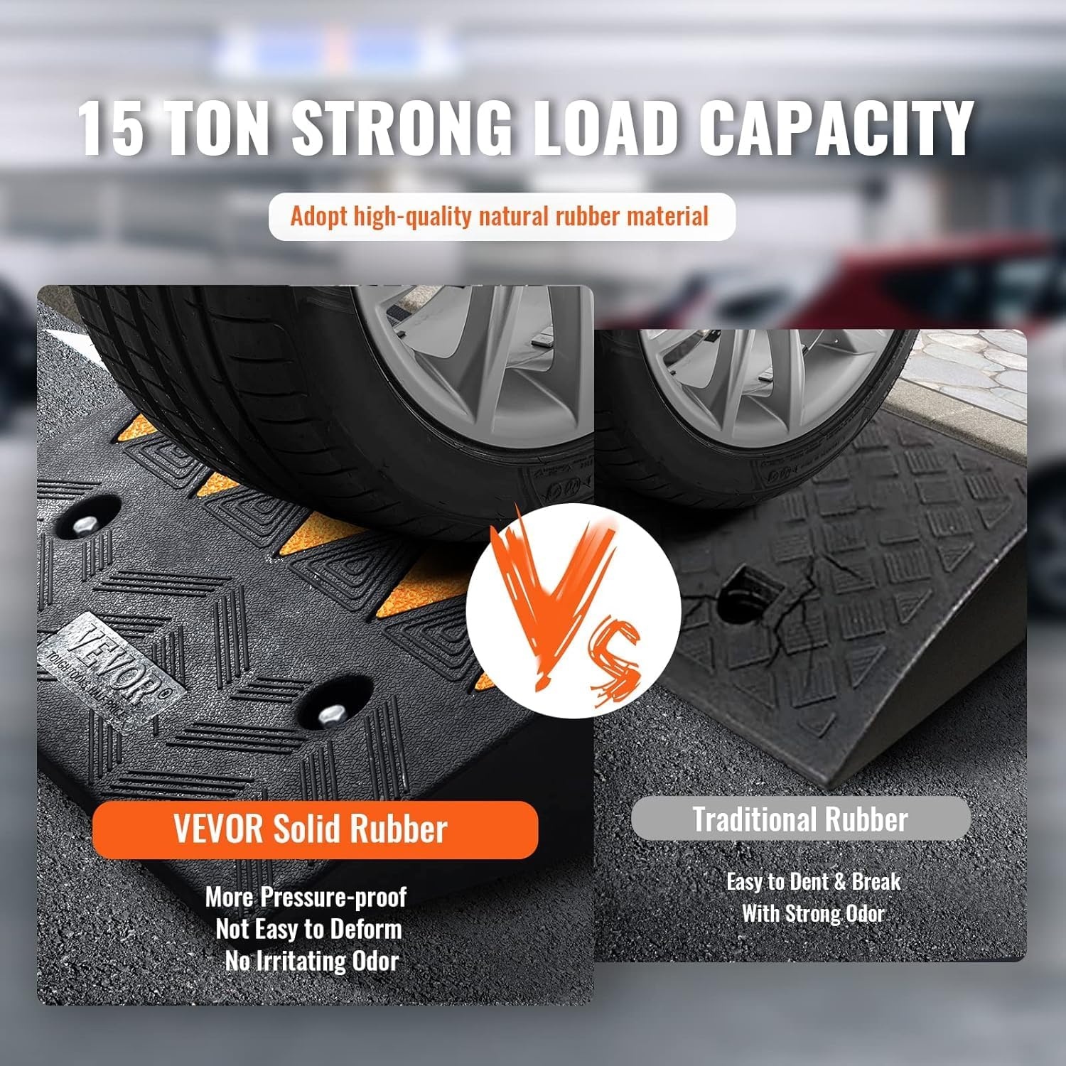 image:imageVEVOR Rubber Curb Ramp 6 Rise Height Sidewalk Threshold Ramp 146 Width 193 Length Driveway Ramp 33069 lbs Load Capacity for Curb for Forklifts Trucks Buses Cars Wheelchairs Bike4 H