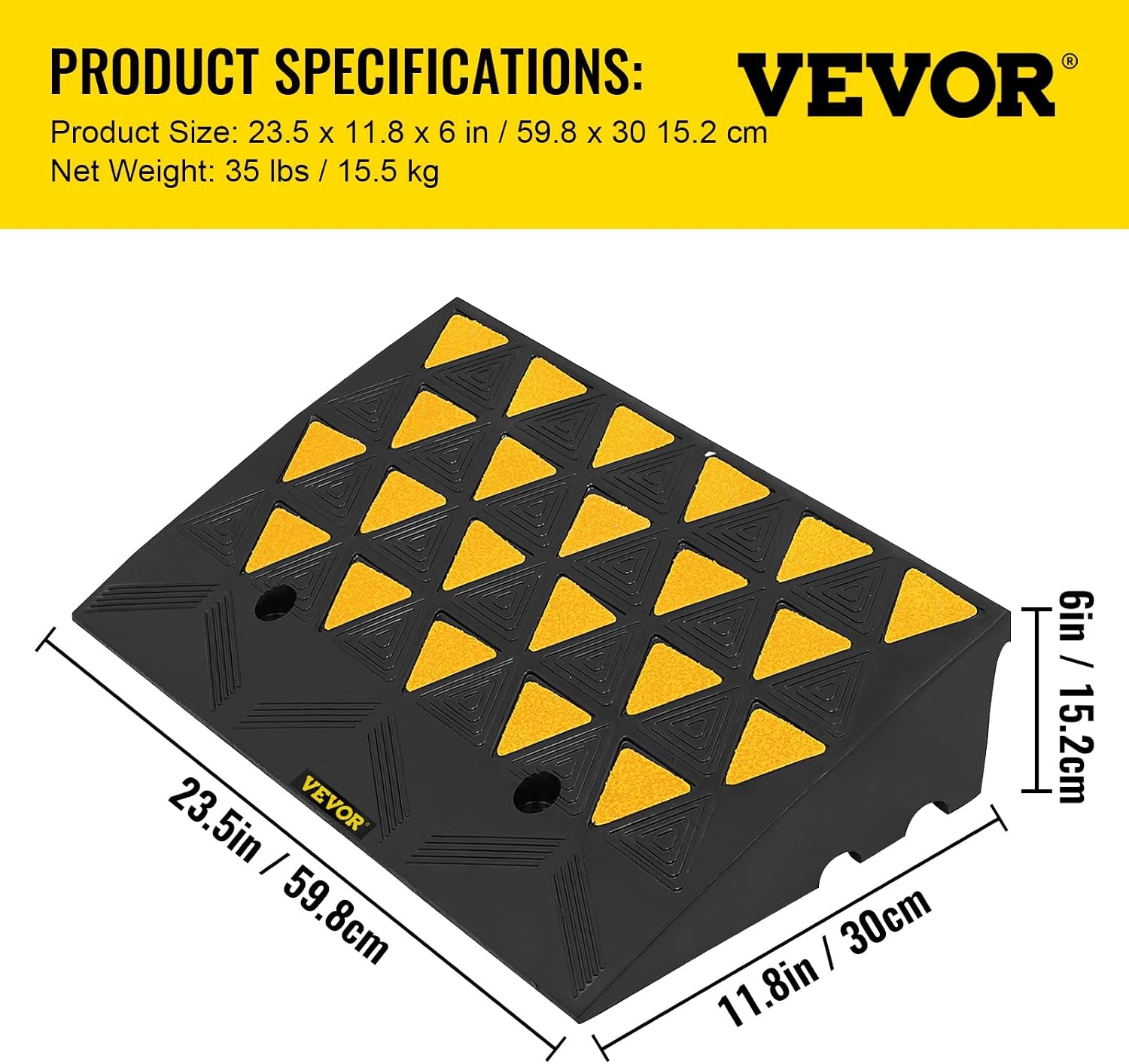 image:imageVEVOR Rubber Curb Ramp 6 Rise Height Sidewalk Threshold Ramp 146 Width 193 Length Driveway Ramp 33069 lbs Load Capacity for Curb for Forklifts Trucks Buses Cars Wheelchairs Bike5 H