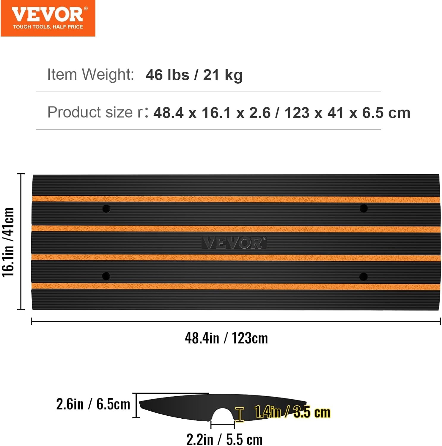 image:imageVEVOR Rubber Curb Ramp for Driveway 3 Pack 15T Heavy Duty Sidewalk Curb Ramp 48 Lx26 H Bridge Ramp for Garage for Low Cars Wheelchairs LOA 12 FT25 Rise 2Pack