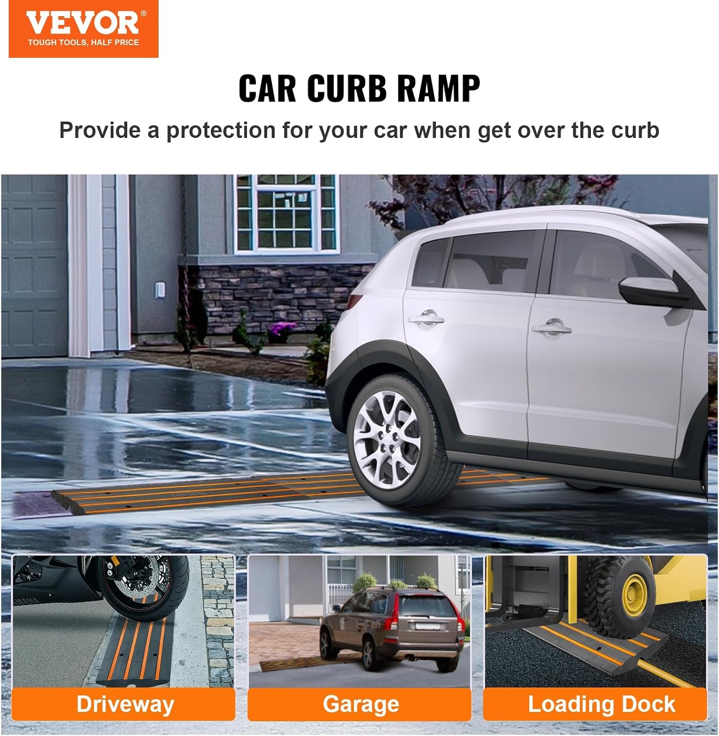 image:imageVEVOR Rubber Curb Ramp for Driveway 3 Pack 15T Heavy Duty Sidewalk Curb Ramp 48 Lx26 H Bridge Ramp for Garage for Low Cars Wheelchairs LOA 12 FT25 Rise 2Pack
