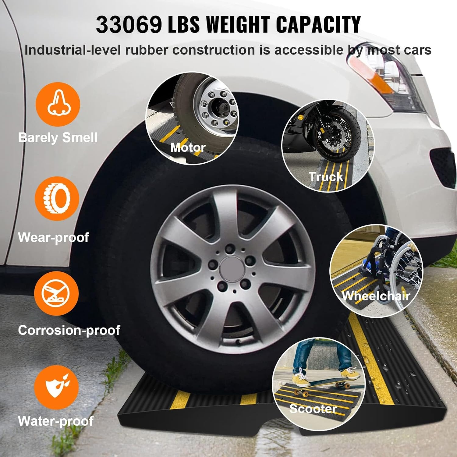 image:imageVEVOR Rubber Curb Ramp for Driveway 3 Pack 15T Heavy Duty Sidewalk Curb Ramp 48 Lx26 H Bridge Ramp for Garage for Low Cars Wheelchairs LOA 12 FT25 Rise 2Pack