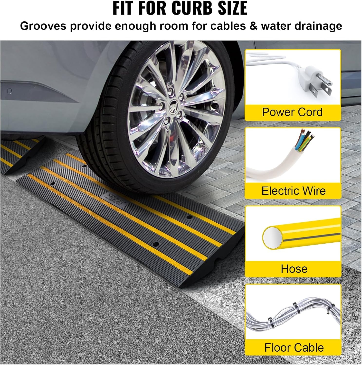 image:imageVEVOR Rubber Curb Ramp for Driveway 3 Pack 15T Heavy Duty Sidewalk Curb Ramp 48 Lx26 H Bridge Ramp for Garage for Low Cars Wheelchairs LOA 12 FT25 Rise 2Pack
