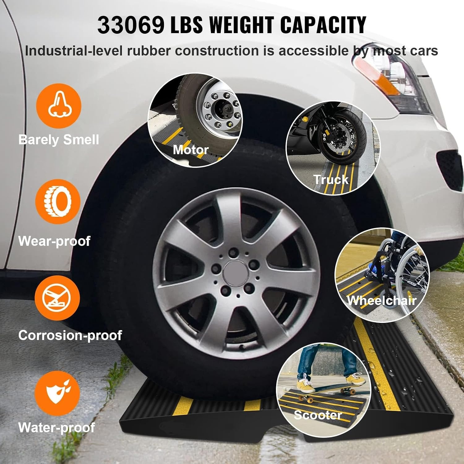image:imageVEVOR Rubber Curb Ramp for Driveway 3 Pack 15T Heavy Duty Sidewalk Curb Ramp 48 Lx26 H Bridge Ramp for Garage for Low Cars Wheelchairs LOA 12 FT26 Rise 3Pack 48 L