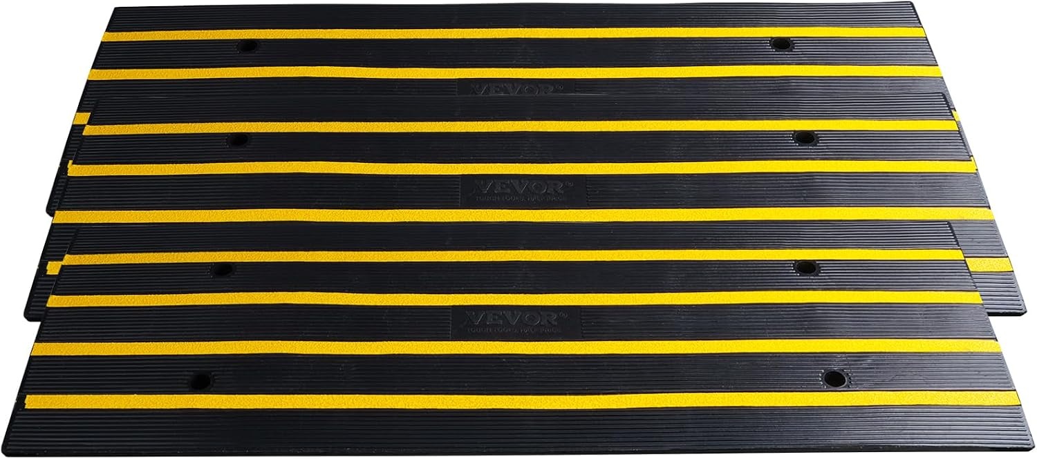 image:imageVEVOR Rubber Curb Ramp for Driveway 3 Pack 15T Heavy Duty Sidewalk Curb Ramp 48 Lx26 H Bridge Ramp for Garage for Low Cars Wheelchairs LOA 12 FT26 Rise 3Pack 48 L