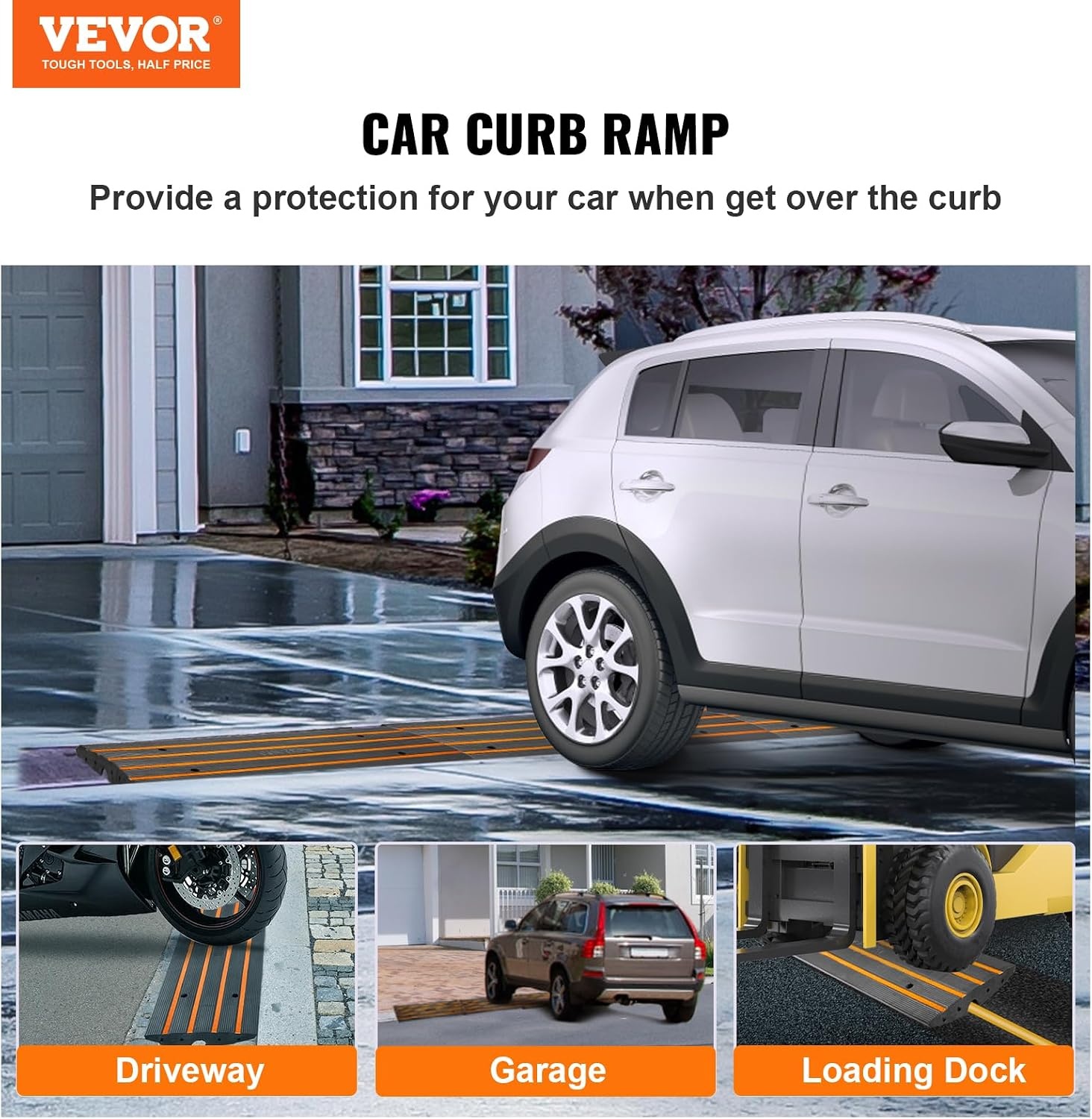 image:imageVEVOR Rubber Curb Ramp for Driveway 3 Pack 15T Heavy Duty Sidewalk Curb Ramp 48 Lx26 H Bridge Ramp for Garage for Low Cars Wheelchairs LOA 12 FT26 Rise 3Pack 48 L