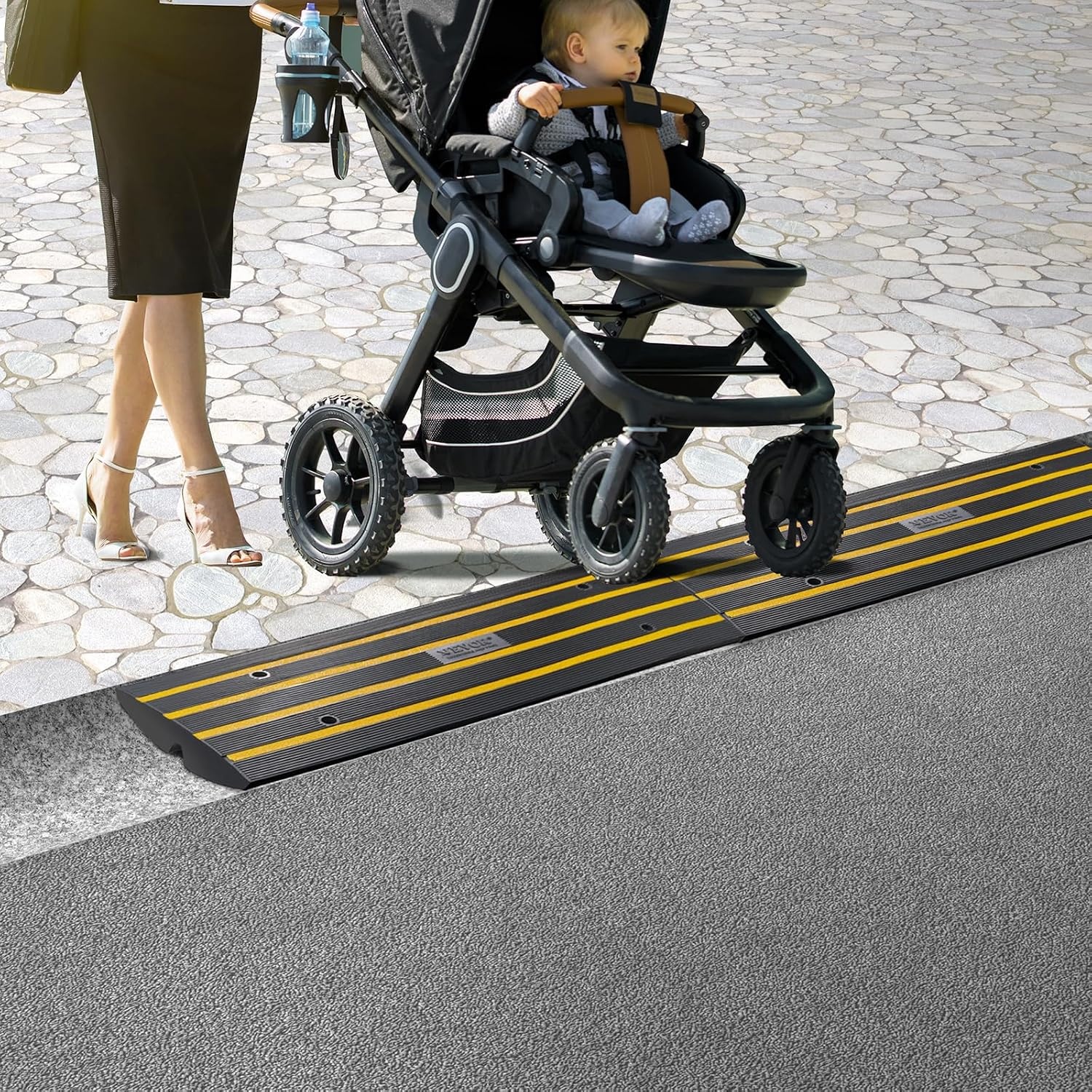 image:imageVEVOR Rubber Curb Ramp for Driveway 3 Pack 15T Heavy Duty Sidewalk Curb Ramp 48 Lx26 H Bridge Ramp for Garage for Low Cars Wheelchairs LOA 12 FT26 Rise 3Pack 48 L