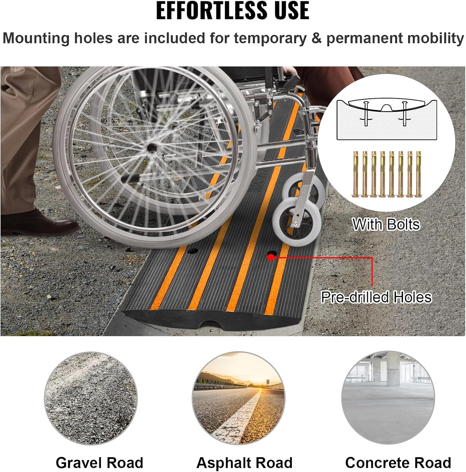 image:imageVEVOR Rubber Curb Ramp for Driveway 3 Pack 15T Heavy Duty Sidewalk Curb Ramp 48 Lx26 H Bridge Ramp for Garage for Low Cars Wheelchairs LOA 12 FT26 Rise 3Pack 48 L