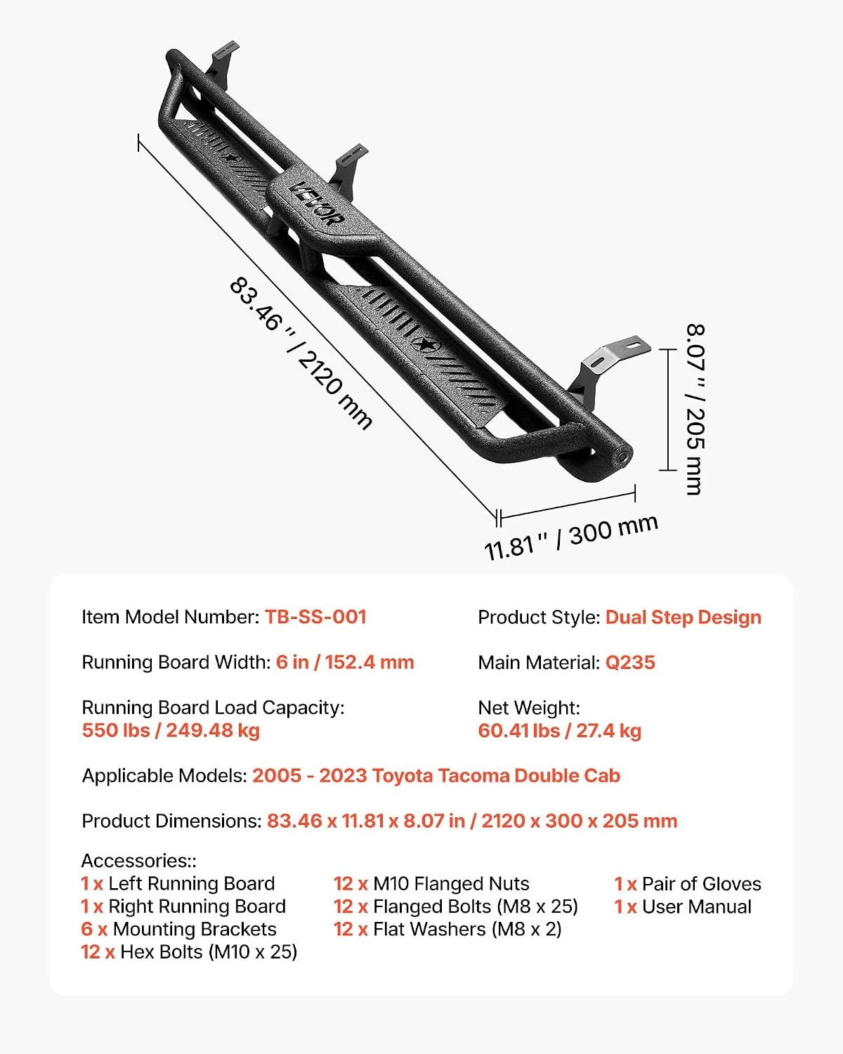 image:imageVEVOR Running Boards 4 Inches Side Steps Compatible with 20152025 Chevy ColoradoGMC Canyon Crew Cab Black Carbon Steel Nerf Bars 550 lbs Load Capacity NonSlip Surface with Rustproof Coating1525 ColoradoCanyon Crew Cab