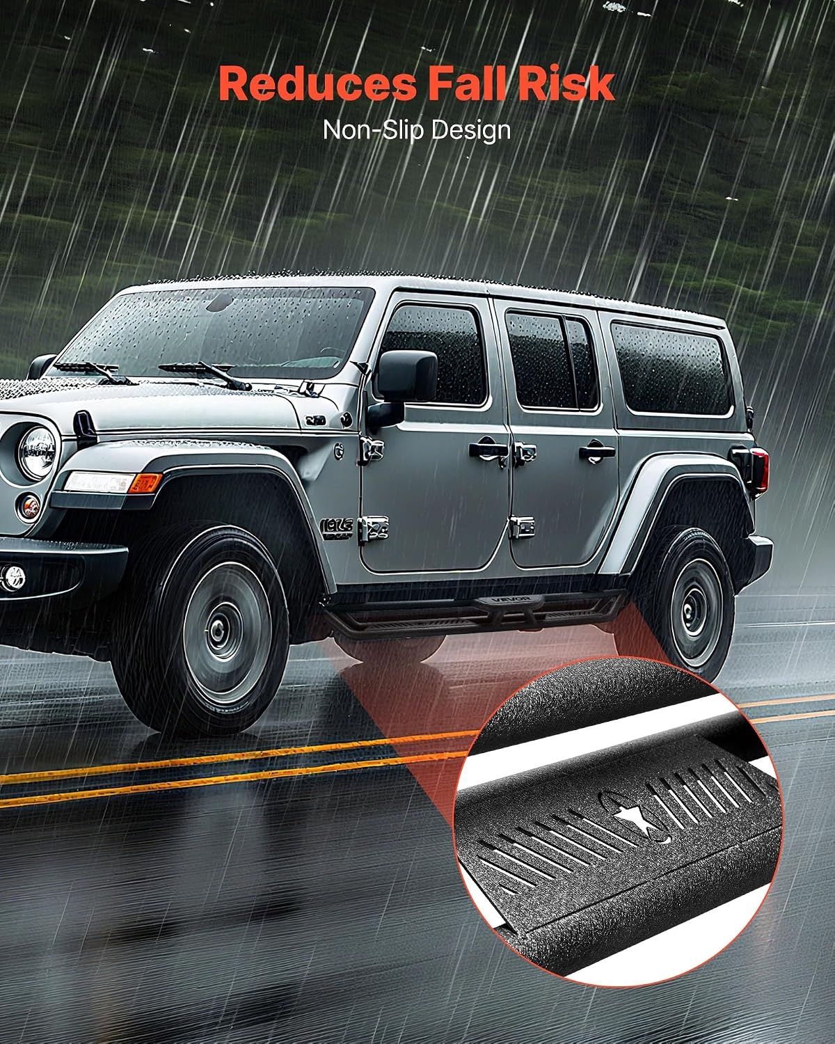 image:imageVEVOR Running Boards 4 Inches Side Steps Compatible with 20152025 Chevy ColoradoGMC Canyon Crew Cab Black Carbon Steel Nerf Bars 550 lbs Load Capacity NonSlip Surface with Rustproof Coating0718 Jeep Wrangler JK 4 Door