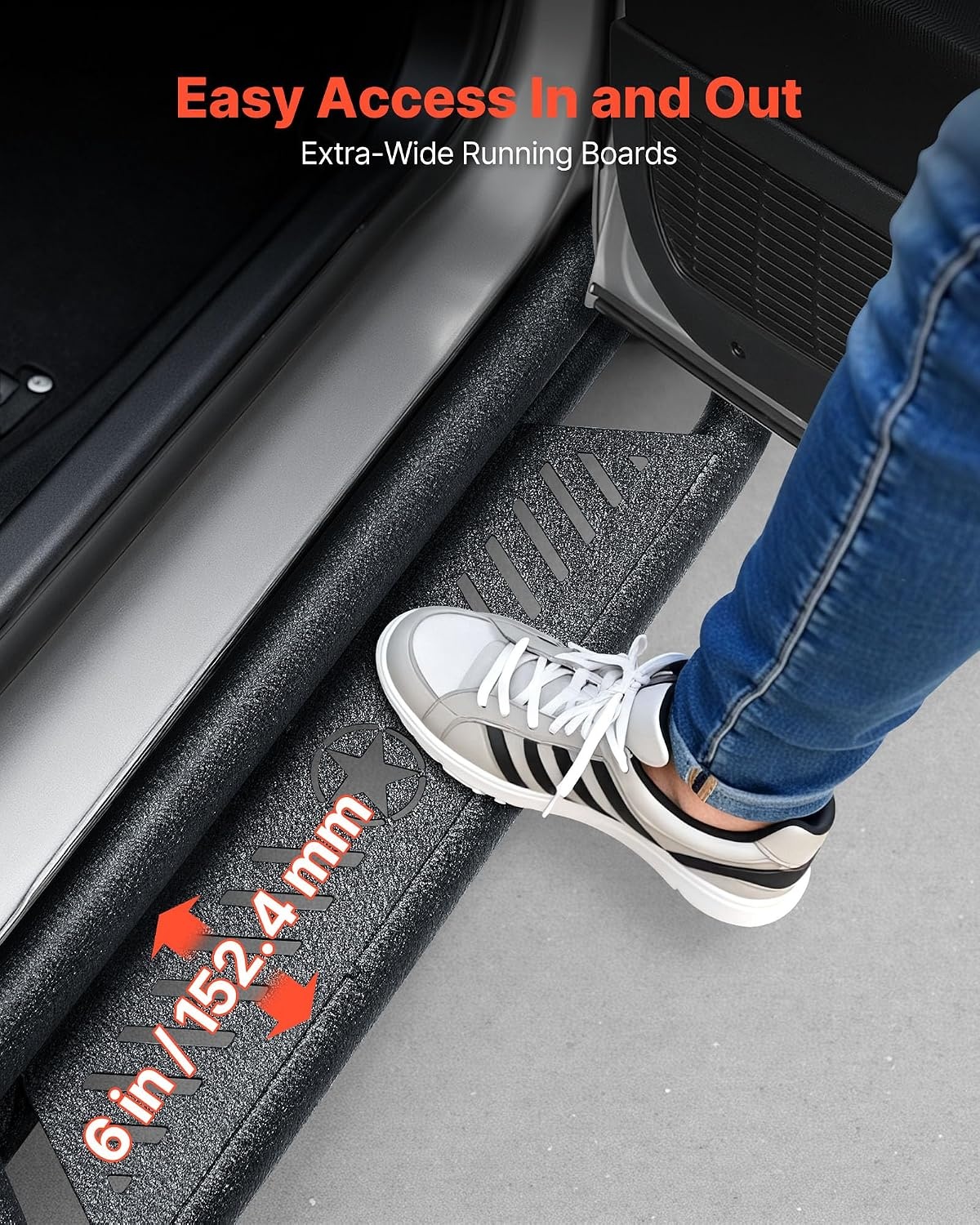 image:imageVEVOR Running Boards 4 Inches Side Steps Compatible with 20152025 Chevy ColoradoGMC Canyon Crew Cab Black Carbon Steel Nerf Bars 550 lbs Load Capacity NonSlip Surface with Rustproof Coating1525 ColoradoCanyon Crew Cab
