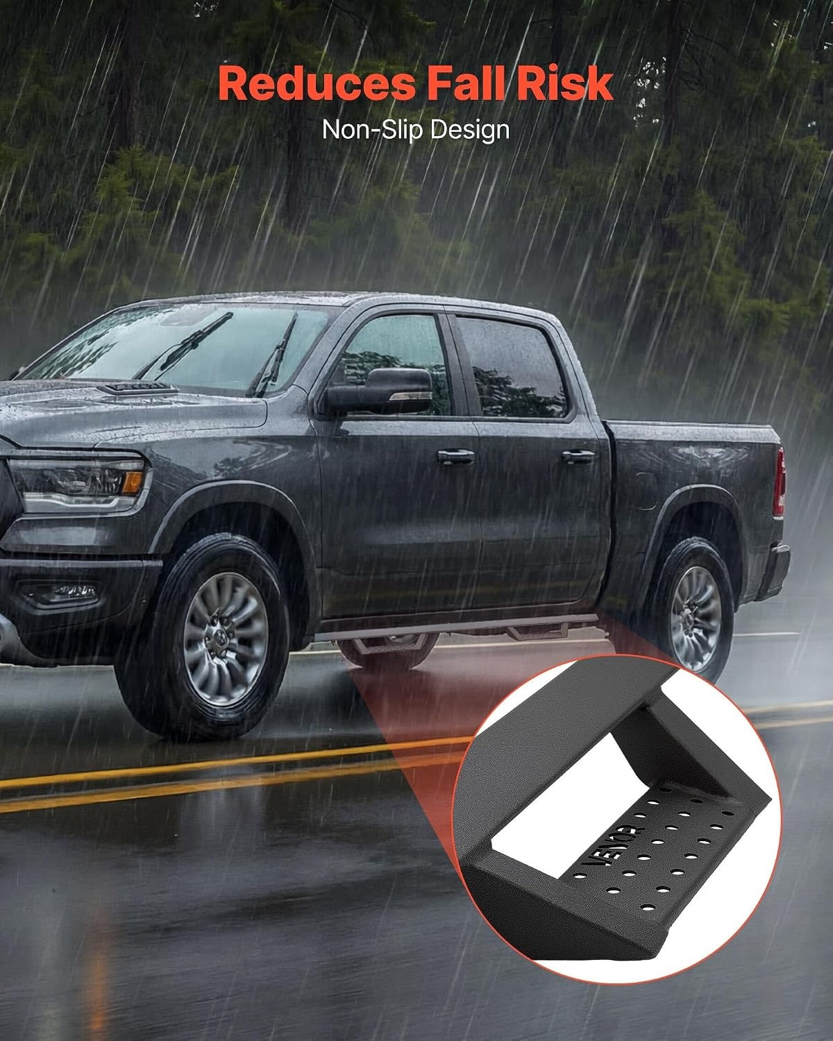 image:imageVEVOR Running Boards 4 Inches Side Steps Compatible with 20152025 Chevy ColoradoGMC Canyon Crew Cab Black Carbon Steel Nerf Bars 550 lbs Load Capacity NonSlip Surface with Rustproof Coating0918 Ram 1500 Crew Cab