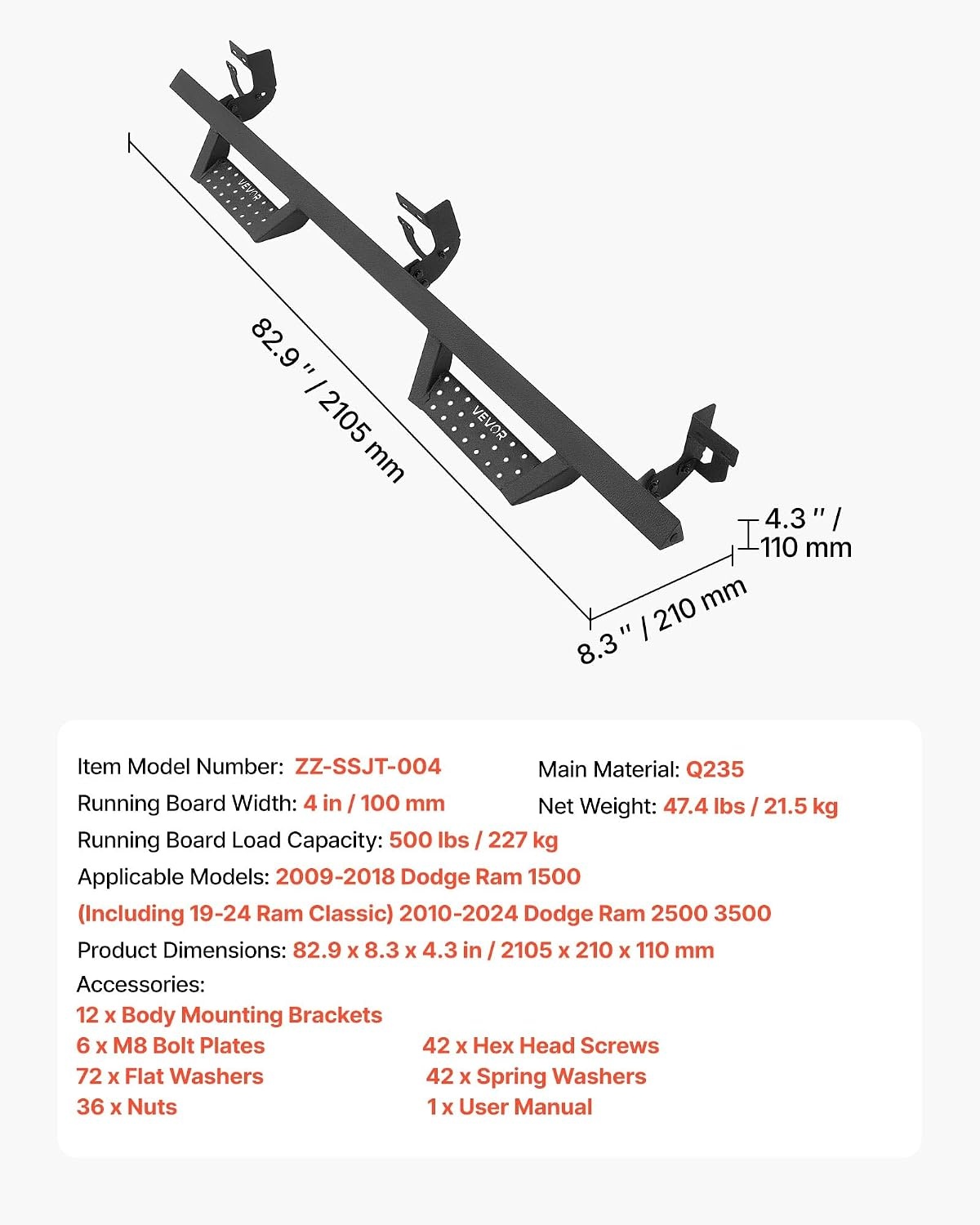 image:imageVEVOR Running Boards 4 Inches Side Steps Compatible with 20152025 Chevy ColoradoGMC Canyon Crew Cab Black Carbon Steel Nerf Bars 550 lbs Load Capacity NonSlip Surface with Rustproof Coating0918 Ram 1500 Crew Cab