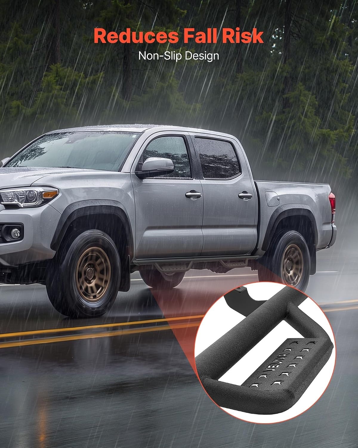 image:imageVEVOR Running Boards 4 Inches Side Steps Compatible with 20152025 Chevy ColoradoGMC Canyon Crew Cab Black Carbon Steel Nerf Bars 550 lbs Load Capacity NonSlip Surface with Rustproof Coating2425 Tacoma Double Cab