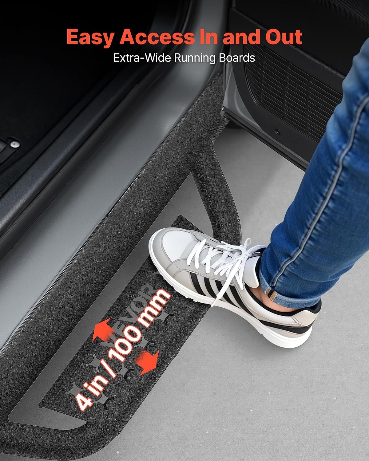 image:imageVEVOR Running Boards 4 Inches Side Steps Compatible with 20152025 Chevy ColoradoGMC Canyon Crew Cab Black Carbon Steel Nerf Bars 550 lbs Load Capacity NonSlip Surface with Rustproof Coating2425 Tacoma Double Cab