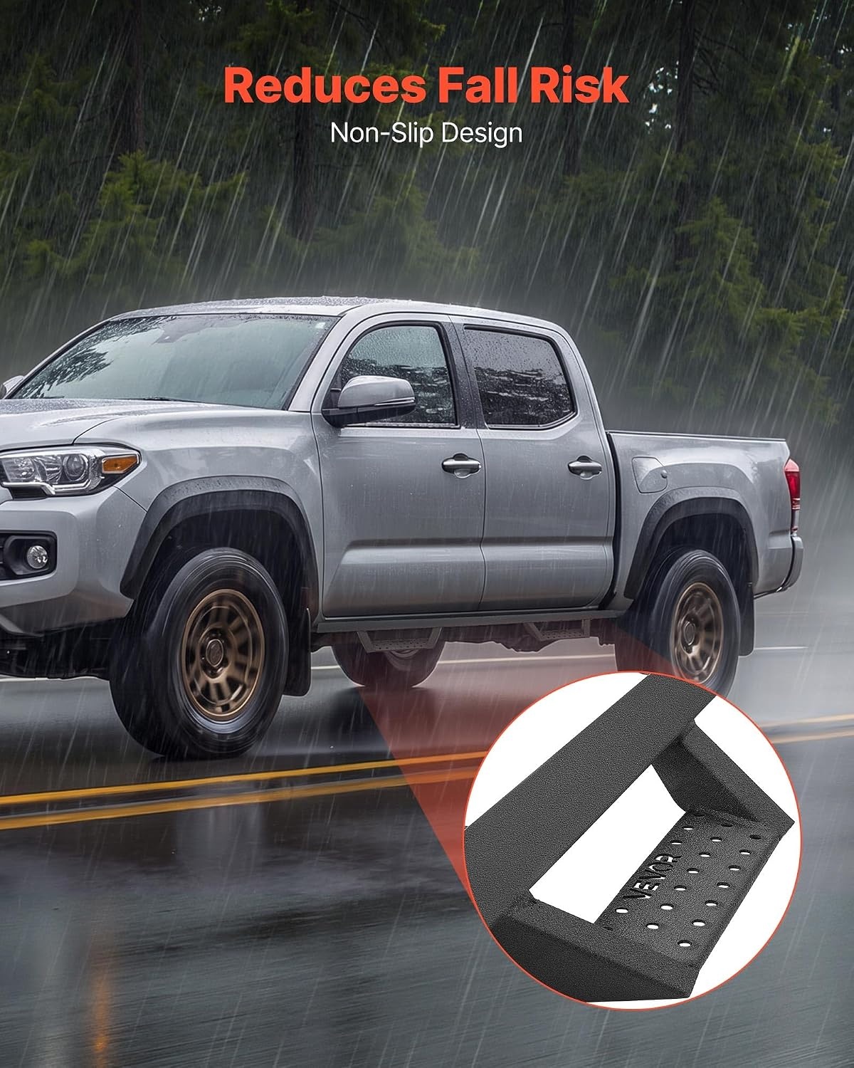 image:imageVEVOR Running Boards 4 Inches Side Steps Compatible with 20152025 Chevy ColoradoGMC Canyon Crew Cab Black Carbon Steel Nerf Bars 550 lbs Load Capacity NonSlip Surface with Rustproof Coating0523 Tacoma Double Cab