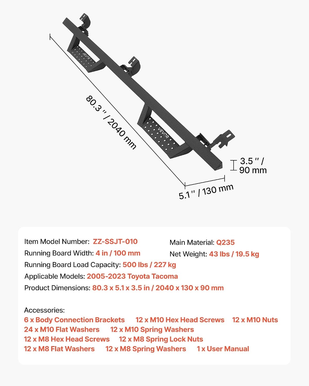 image:imageVEVOR Running Boards 4 Inches Side Steps Compatible with 20152025 Chevy ColoradoGMC Canyon Crew Cab Black Carbon Steel Nerf Bars 550 lbs Load Capacity NonSlip Surface with Rustproof Coating0523 Tacoma Double Cab