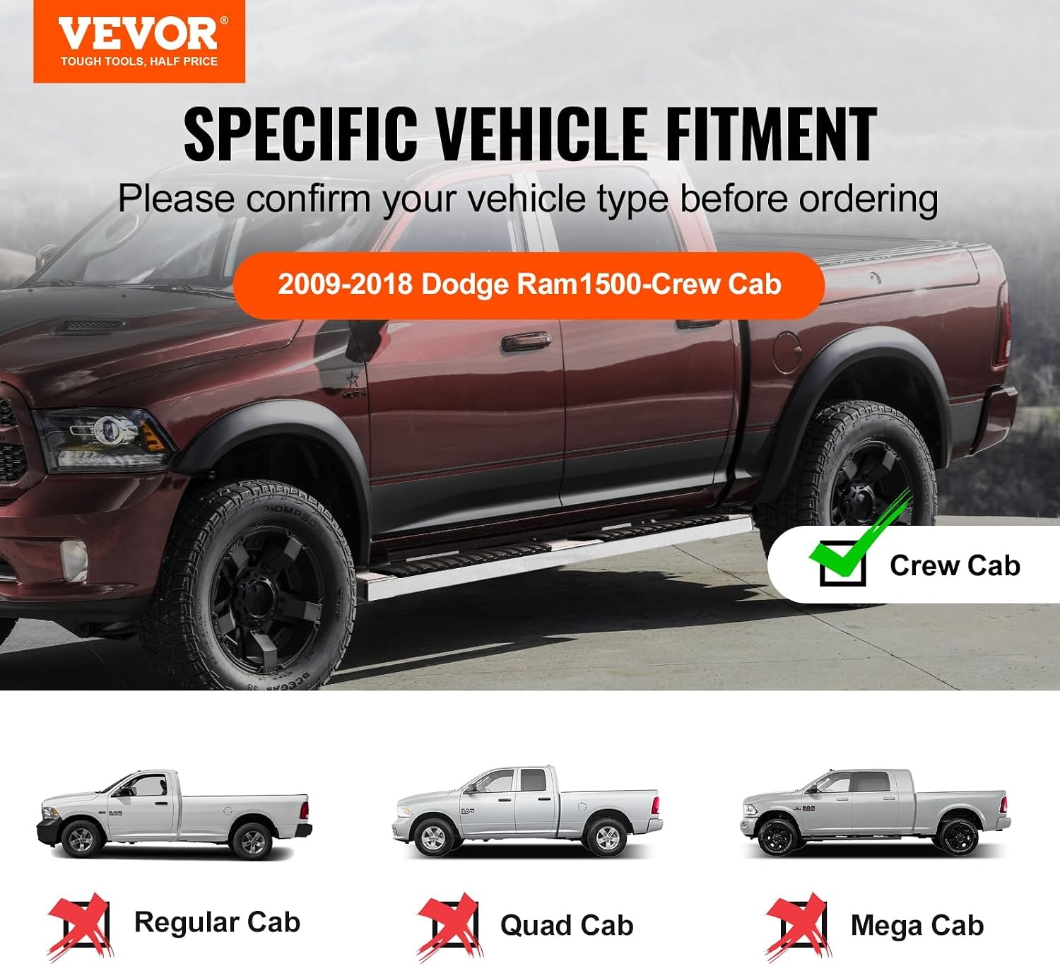 image:imageVEVOR Running Boards 6 Step Bars Compatible with 20192023 Chevy SilveradoGMC Sierra 1500 20202024 25003500HD Crew Cab 201 Stainless Steel Side Steps Nerf Bars 500LBS 2 Piece0918 Ram1500 Crew Cab