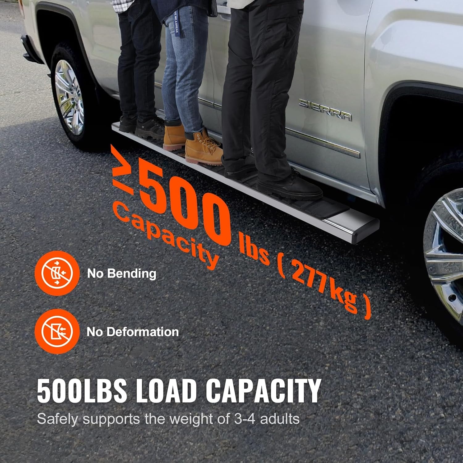 image:imageVEVOR Running Boards 6 Step Bars Compatible with 20192023 Chevy SilveradoGMC Sierra 1500 20202024 25003500HD Crew Cab 201 Stainless Steel Side Steps Nerf Bars 500LBS 2 Piecesilver