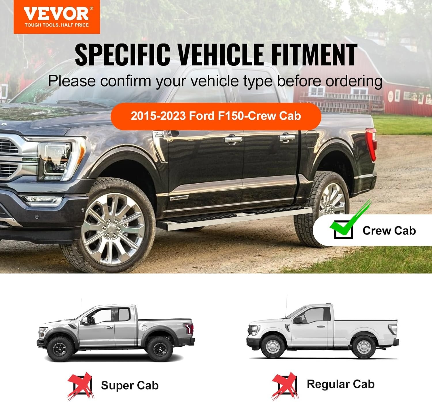 image:imageVEVOR Running Boards 6 Step Bars Compatible with 20192023 Chevy SilveradoGMC Sierra 1500 20202024 25003500HD Crew Cab 201 Stainless Steel Side Steps Nerf Bars 500LBS 2 Piece1523 F150 Crew cab