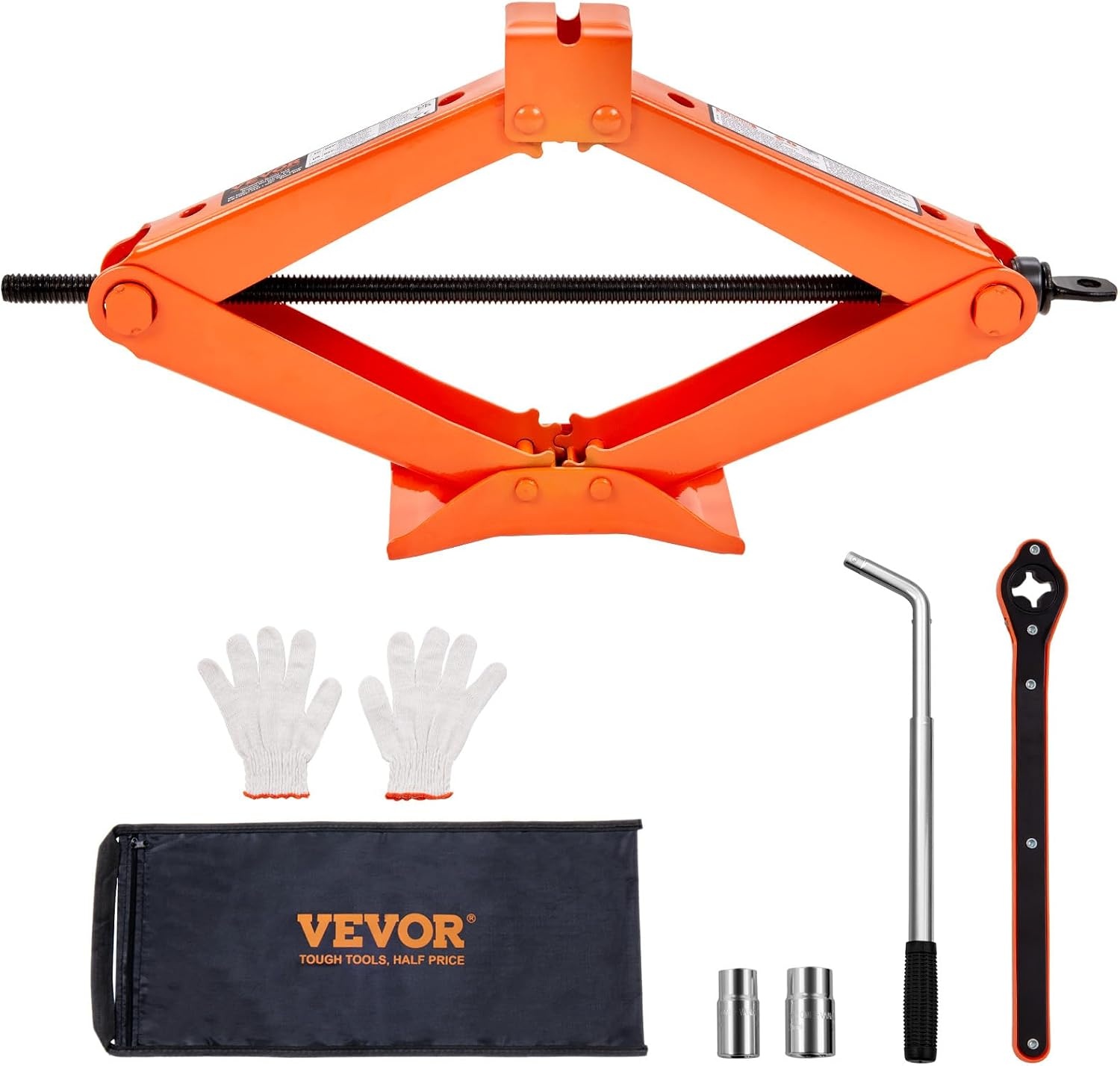 image:imageVEVOR Scissor Jack 25 Ton5512 lbs Scissor Car Jack with 37171 Lifting Range Heavy Duty Tire Changing Kit Includes Ratchet Wrench Lug Wrench amp Socket Fits Most Cars Trucks Sedans SUV MPVOrange