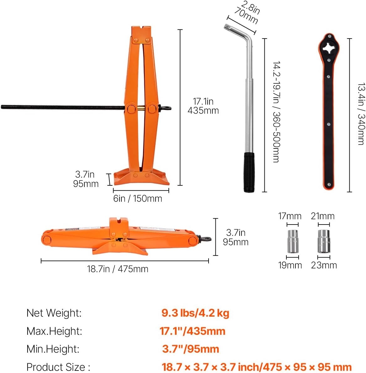 image:imageVEVOR Scissor Jack 25 Ton5512 lbs Scissor Car Jack with 37171 Lifting Range Heavy Duty Tire Changing Kit Includes Ratchet Wrench Lug Wrench amp Socket Fits Most Cars Trucks Sedans SUV MPVOrange