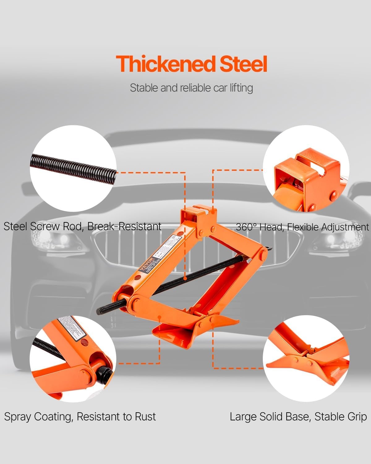 image:imageVEVOR Scissor Jack 25 Ton5512 lbs Scissor Car Jack with 37171 Lifting Range Heavy Duty Tire Changing Kit Includes Ratchet Wrench Lug Wrench amp Socket Fits Most Cars Trucks Sedans SUV MPVOrange