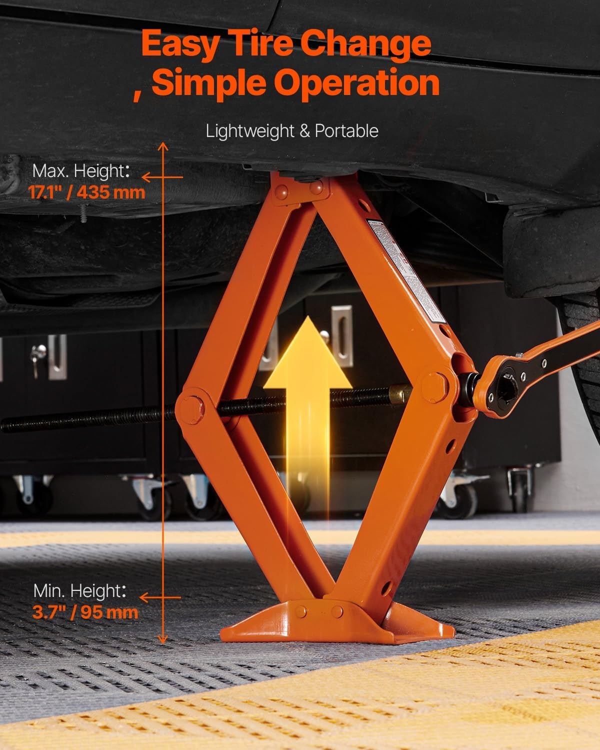 image:imageVEVOR Scissor Jack 25 Ton5512 lbs Scissor Car Jack with 37171 Lifting Range Heavy Duty Tire Changing Kit Includes Ratchet Wrench Lug Wrench amp Socket Fits Most Cars Trucks Sedans SUV MPVOrange
