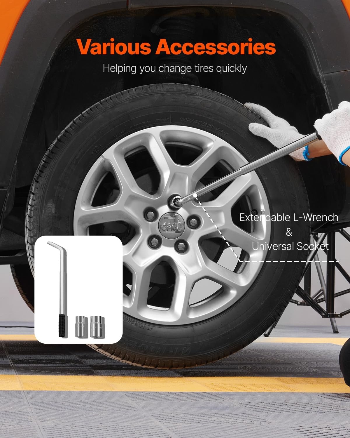image:imageVEVOR Scissor Jack 25 Ton5512 lbs Scissor Car Jack with 37171 Lifting Range Heavy Duty Tire Changing Kit Includes Ratchet Wrench Lug Wrench amp Socket Fits Most Cars Trucks Sedans SUV MPVOrange