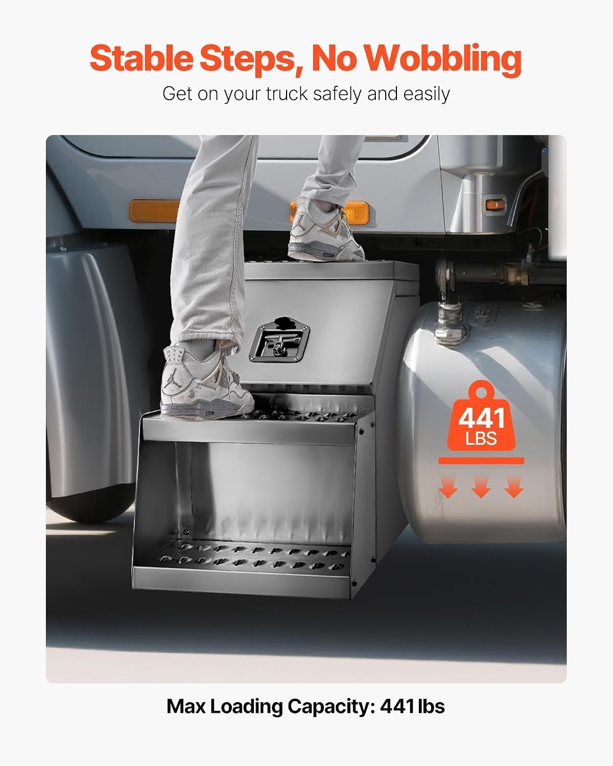 image:imageVEVOR SemiTruck Step Tool Box 18 x 275 x 254 Heavy Duty Aluminum Toolbox Side Mount Waterproof Side Storage Saddle Step Box with THandle Lock amp Keys for Semi Trucks Flatbed Trailers
