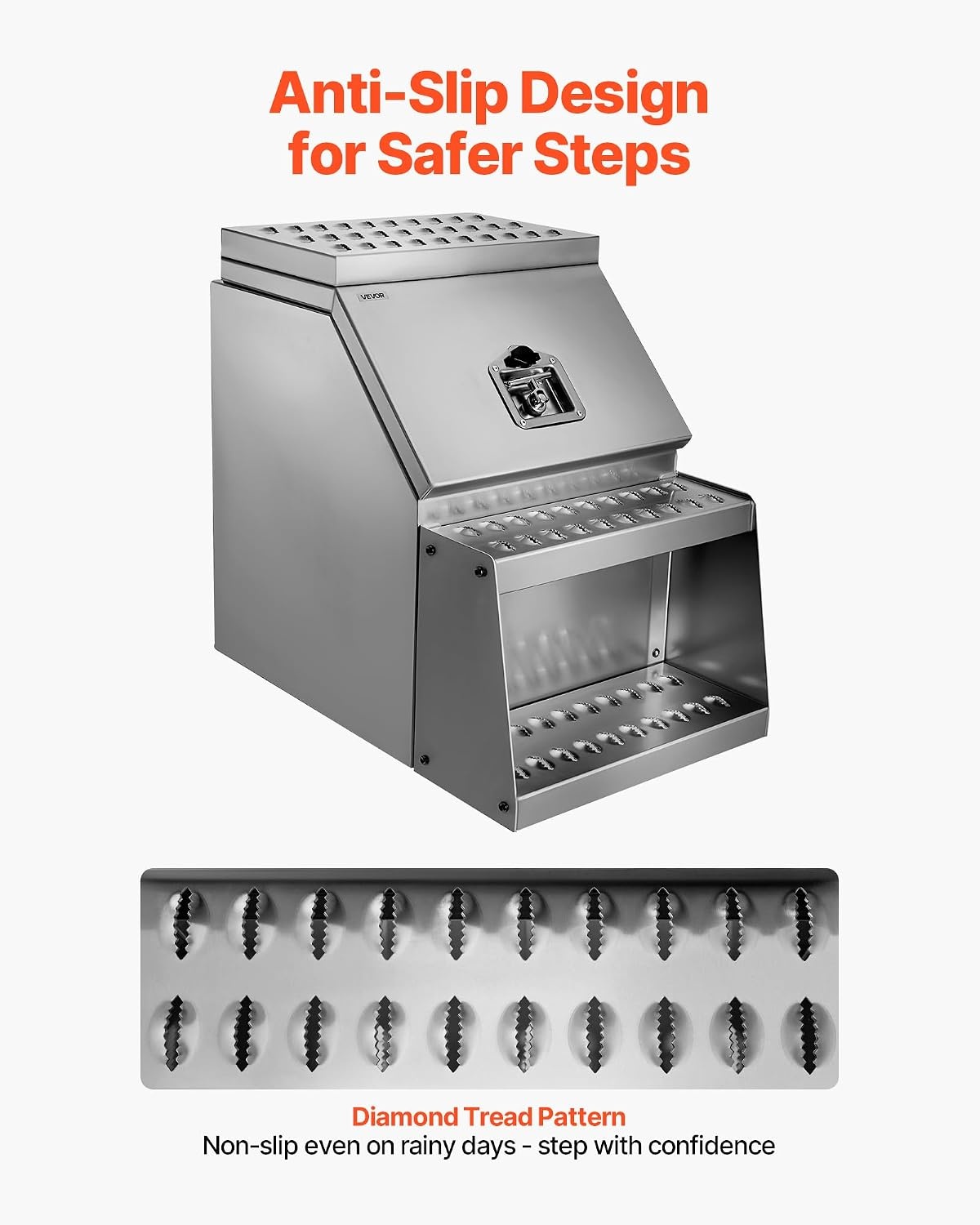 image:imageVEVOR SemiTruck Step Tool Box 18 x 275 x 254 Heavy Duty Aluminum Toolbox Side Mount Waterproof Side Storage Saddle Step Box with THandle Lock amp Keys for Semi Trucks Flatbed Trailers