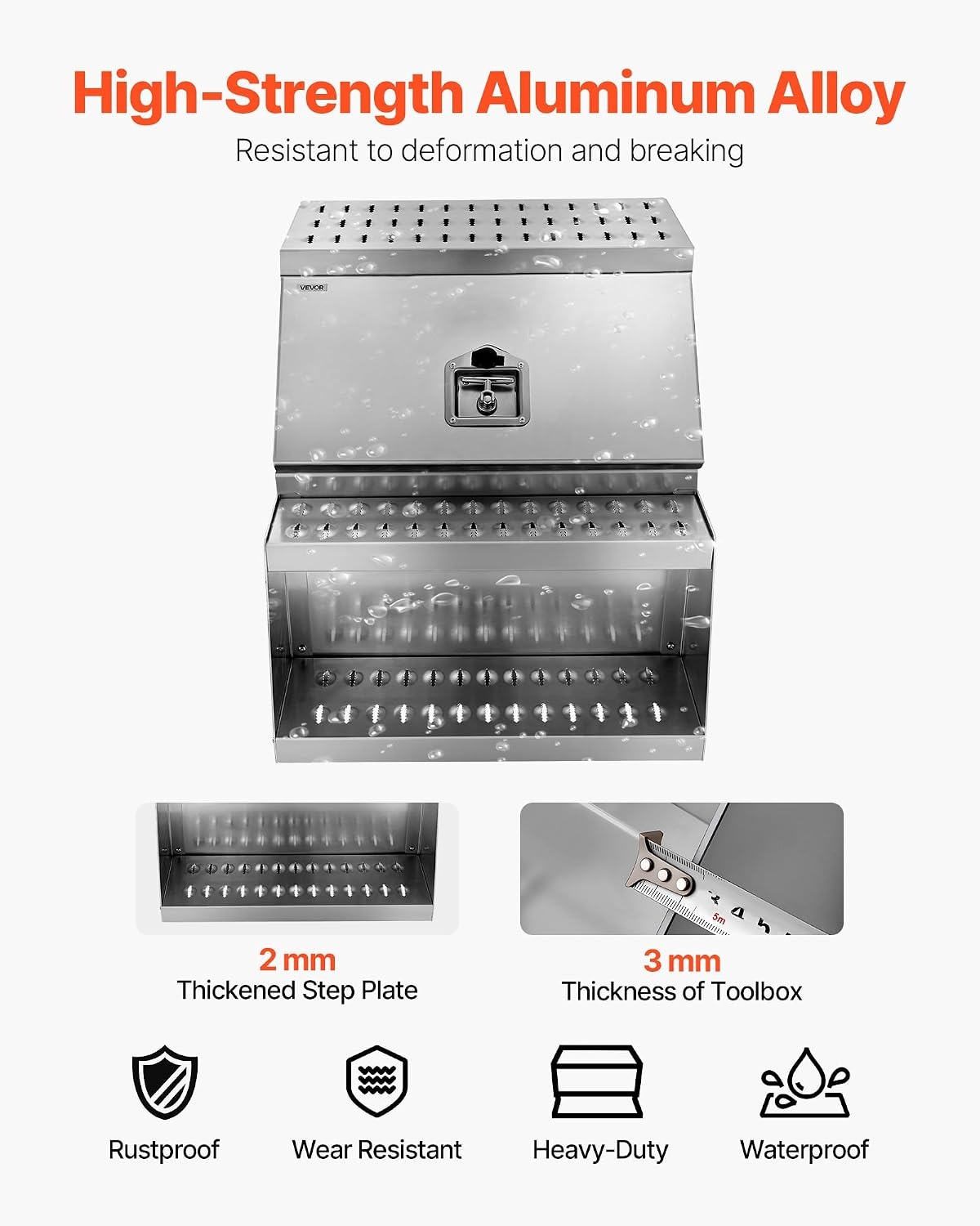 image:imageVEVOR SemiTruck Step Tool Box 24 x 275 x 254 Heavy Duty Aluminum Toolbox Side Mount Waterproof Side Storage Saddle Step Box with THandle Lock amp Keys for Semi Trucks Flatbed Trailers