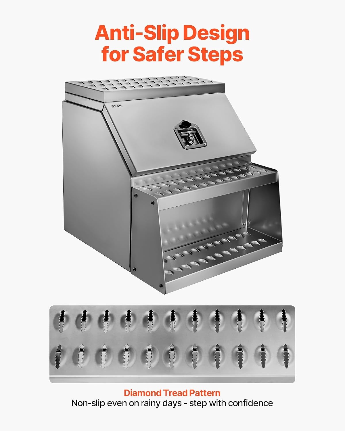 image:imageVEVOR SemiTruck Step Tool Box 24 x 275 x 254 Heavy Duty Aluminum Toolbox Side Mount Waterproof Side Storage Saddle Step Box with THandle Lock amp Keys for Semi Trucks Flatbed Trailers