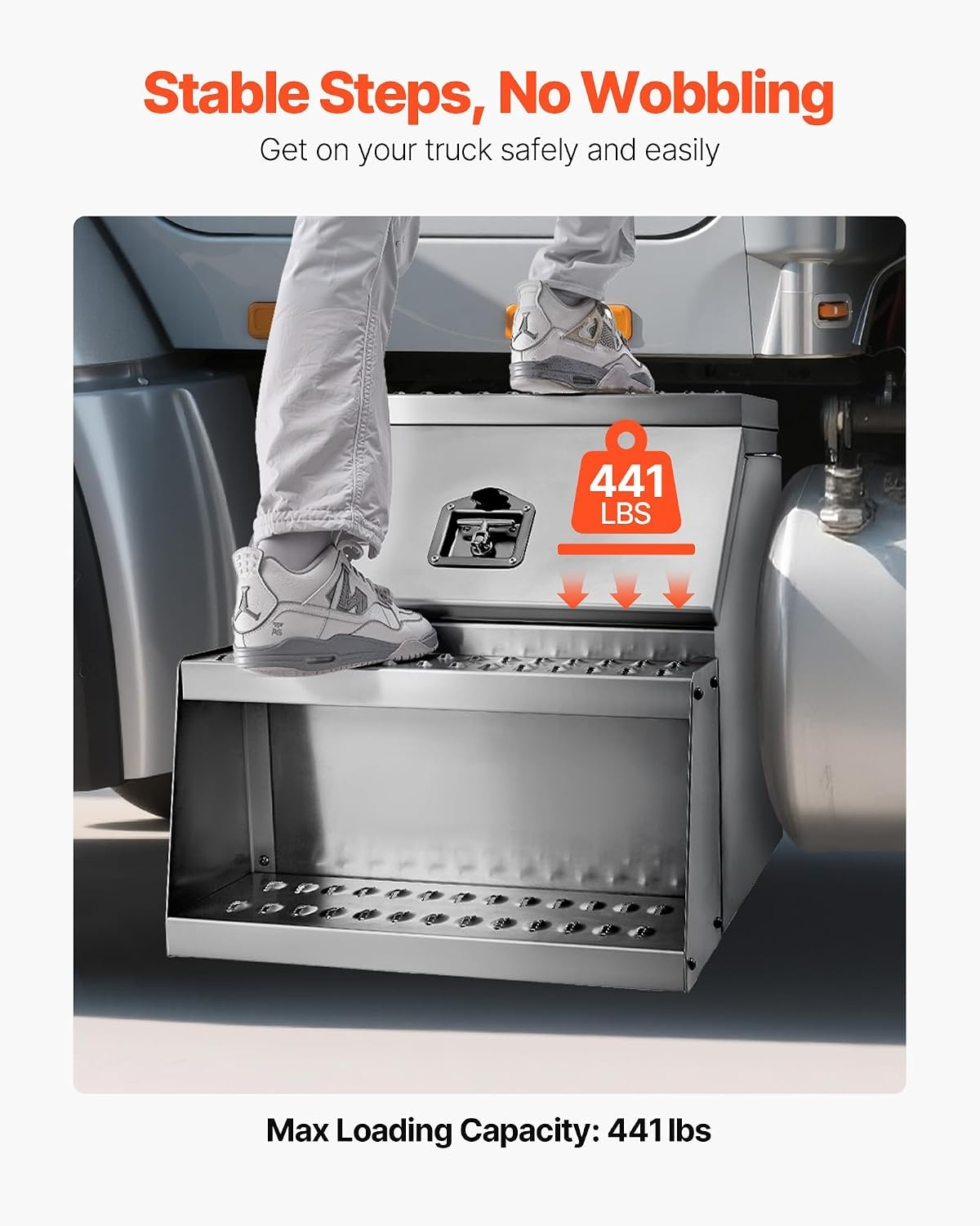 image:imageVEVOR SemiTruck Step Tool Box 24 x 275 x 254 Heavy Duty Aluminum Toolbox Side Mount Waterproof Side Storage Saddle Step Box with THandle Lock amp Keys for Semi Trucks Flatbed Trailers